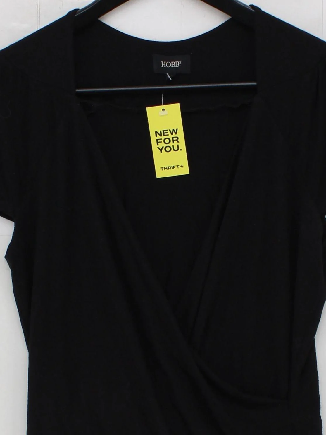 Hobbs Women's Top M Black Cotton with Elastane Short Sleeve V-Neck Basic - Image 3