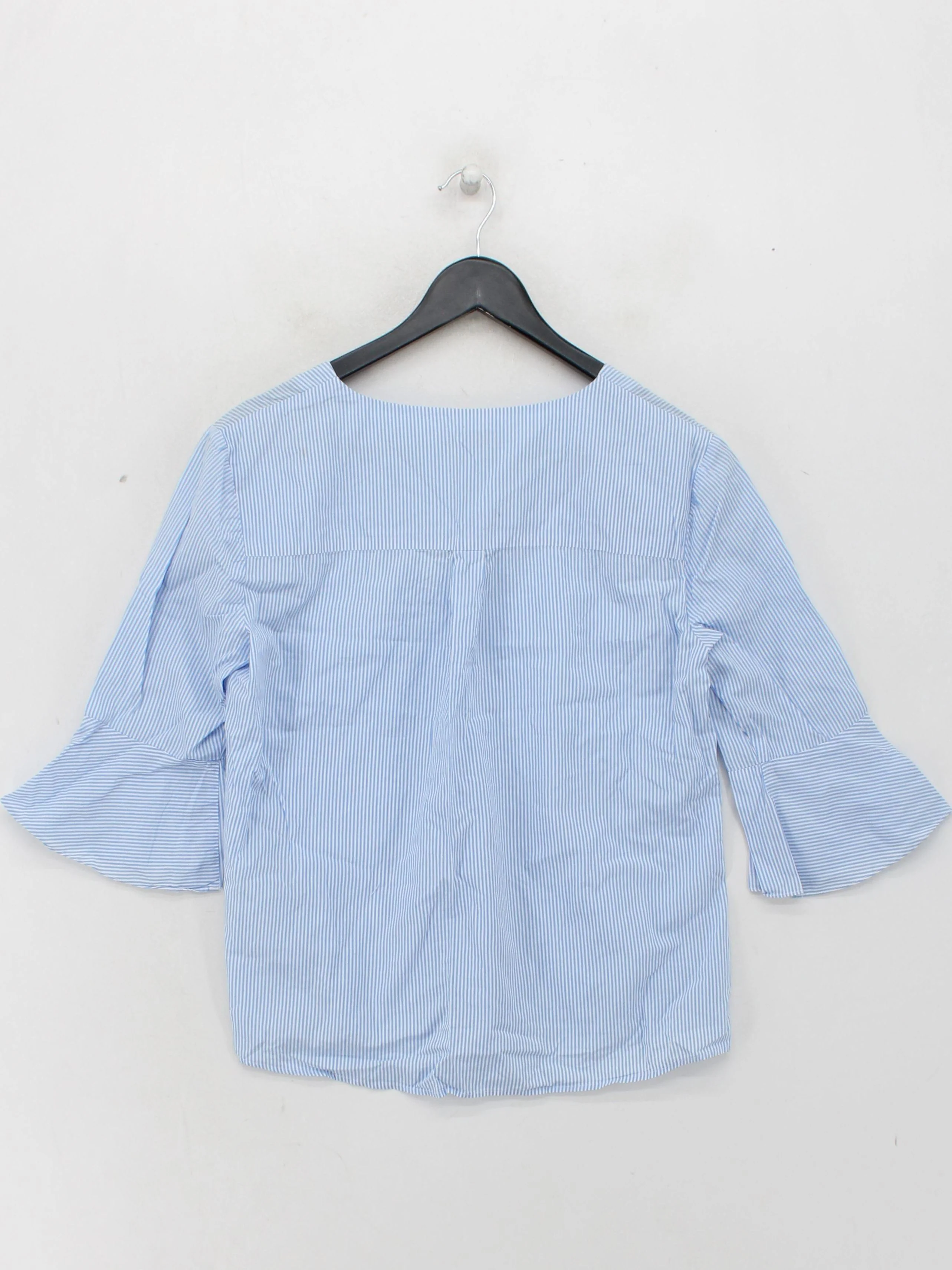 Hobbs Women's Top M Blue Striped 100% Cotton 3/4 Sleeve V-Neck Basic - Image 2