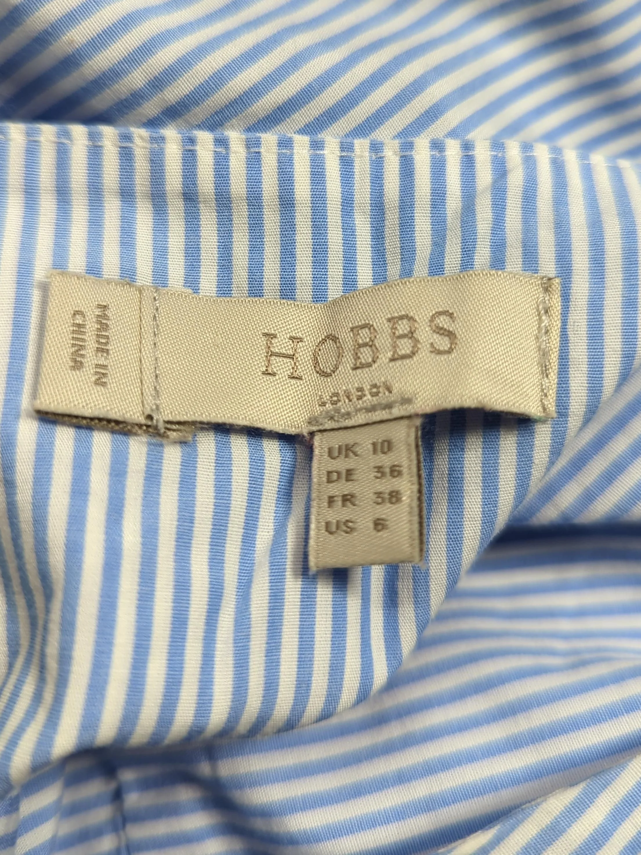 Hobbs Women's Top M Blue Striped 100% Cotton 3/4 Sleeve V-Neck Basic - Image 6