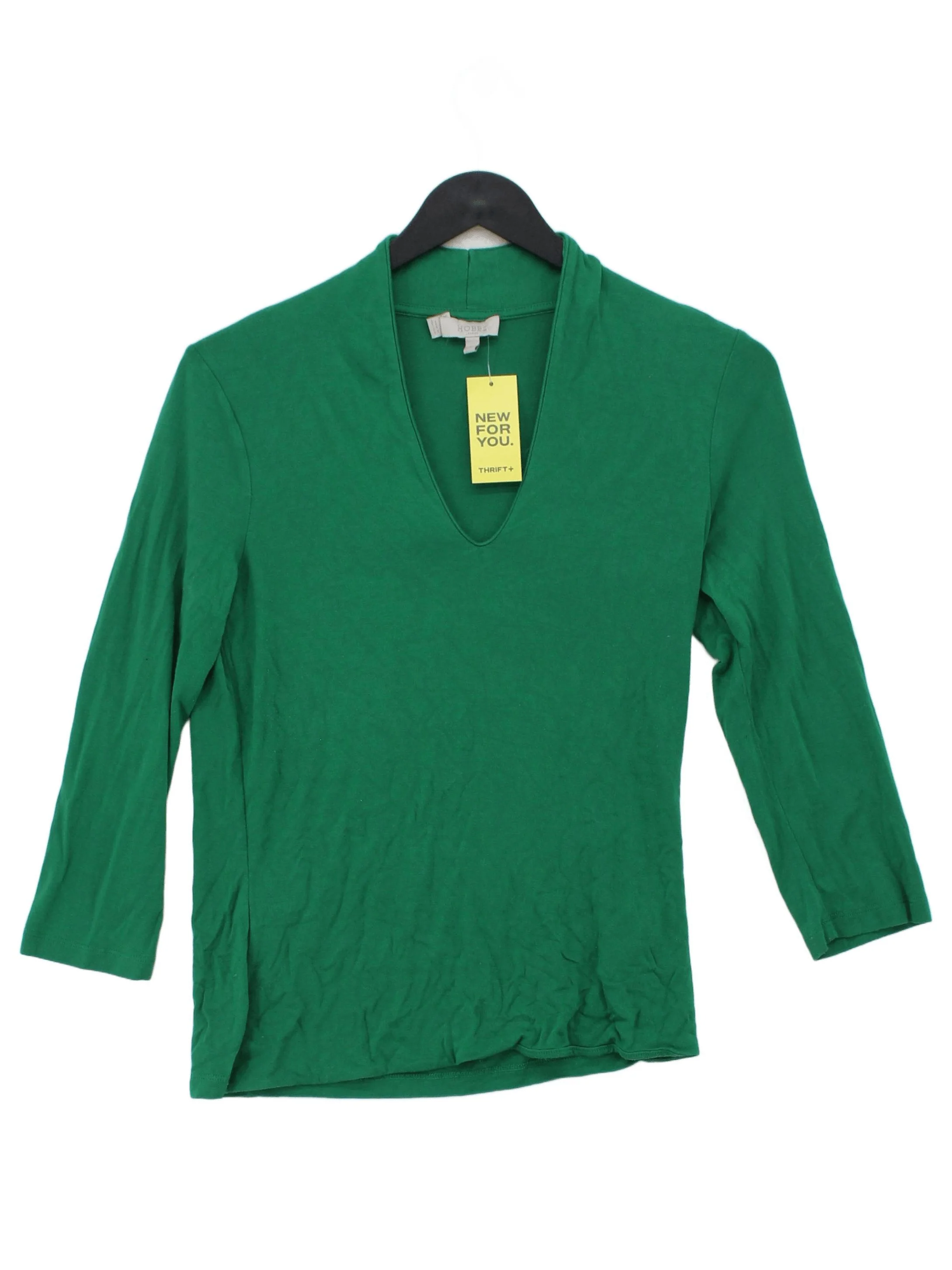 Hobbs Women's Top S Green Viscose with Elastane 3/4 Sleeve V-Neck Jersey