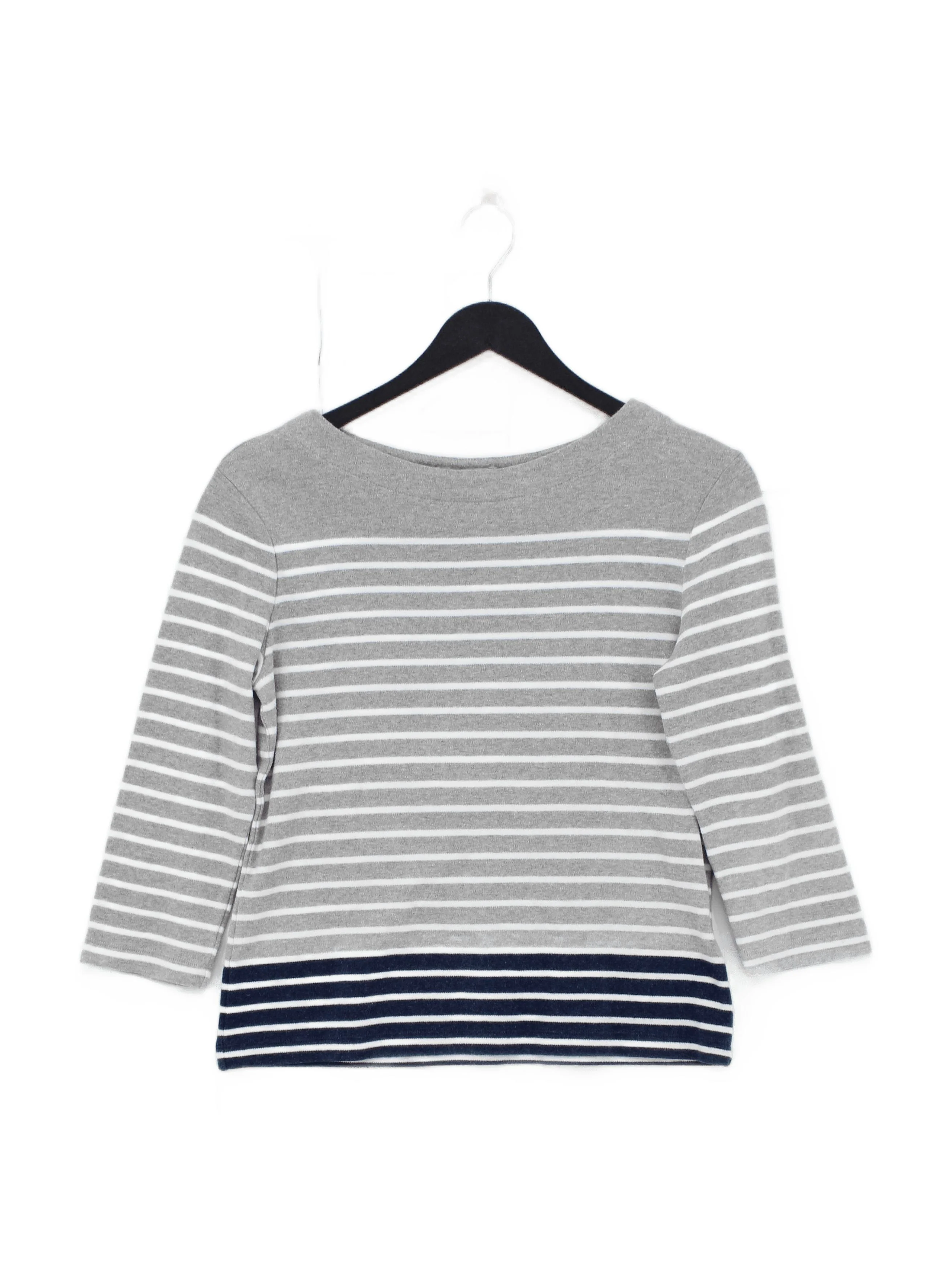 Hobbs Women's Top S Multi Striped 100% Cotton 3/4 Sleeve Round Neck Basic