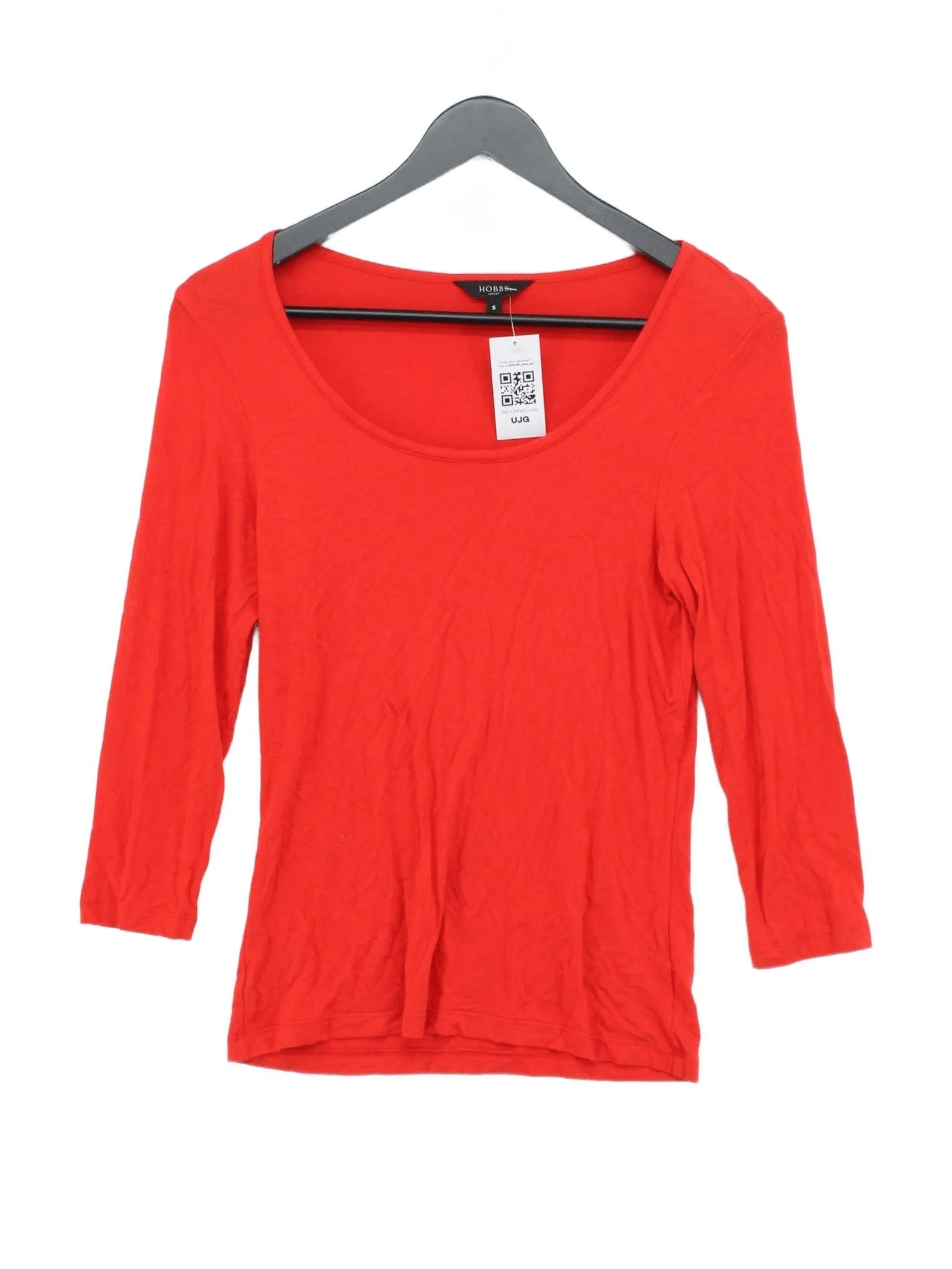 Hobbs Women's Top S Red 100% Cotton 3/4 Sleeve Round Neck Jersey