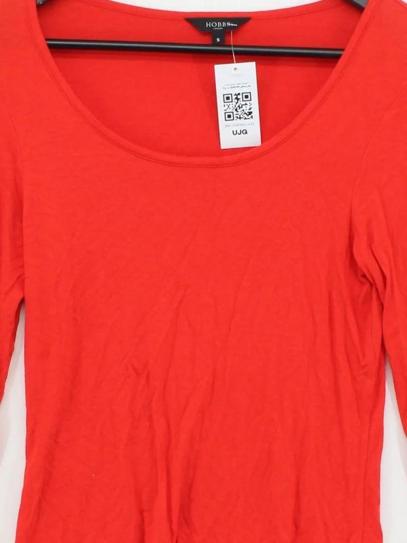 Hobbs Women's Top S Red 100% Cotton 3/4 Sleeve Round Neck Jersey - Image 3