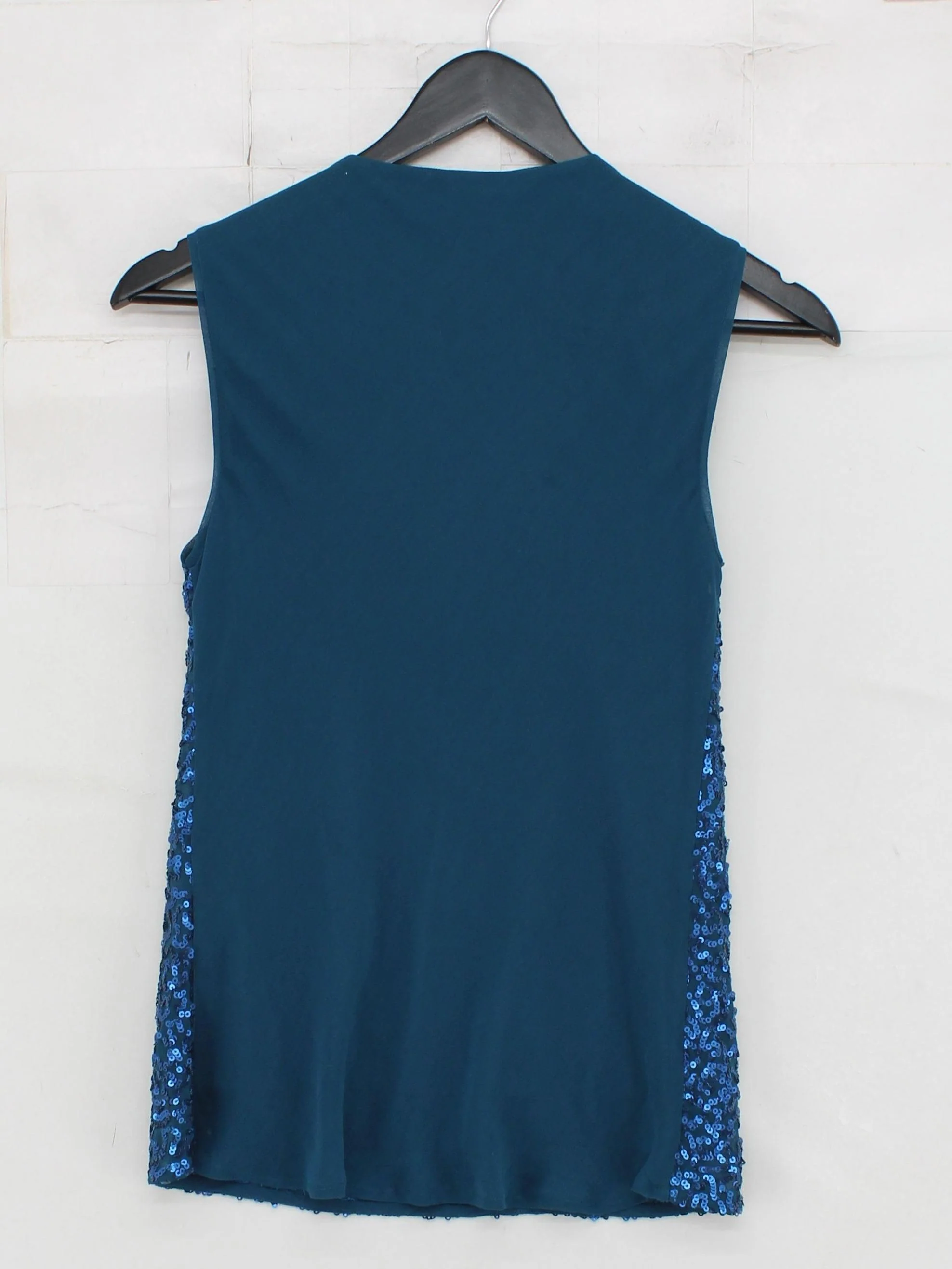 Hobbs Women's Top UK 12 Blue 100% Polyester Sleeveless V-Neck Basic - Image 2