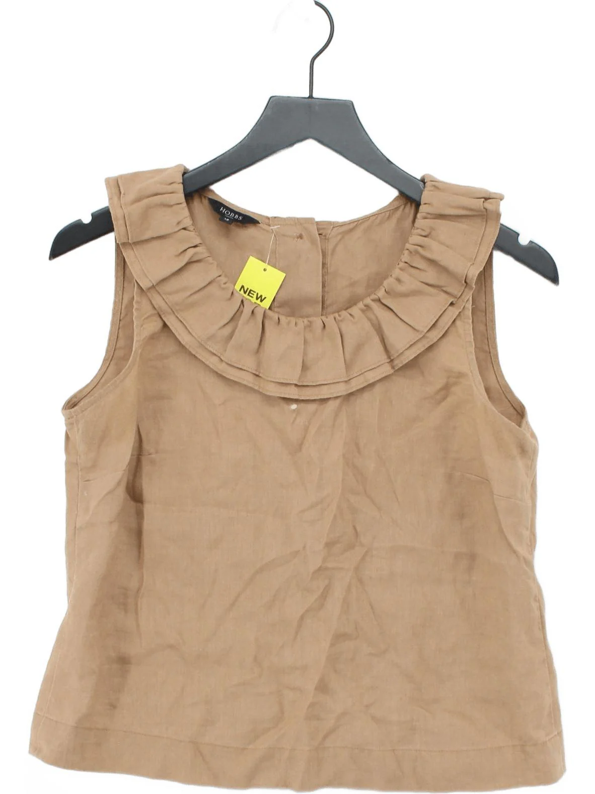 Hobbs Women's Top UK 12 Tan 100% Linen Sleeveless Collared Basic