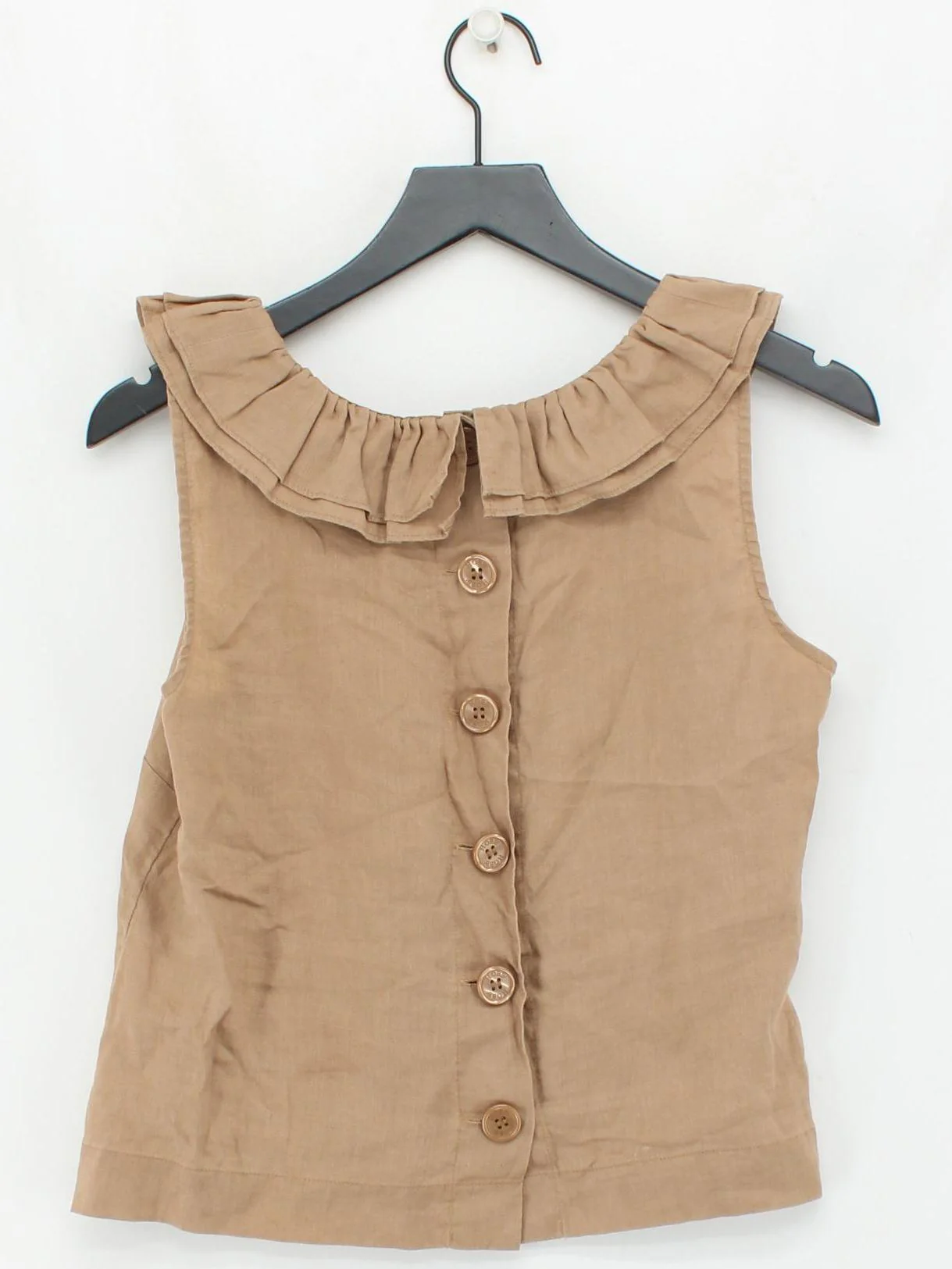 Hobbs Women's Top UK 12 Tan 100% Linen Sleeveless Collared Basic - Image 2