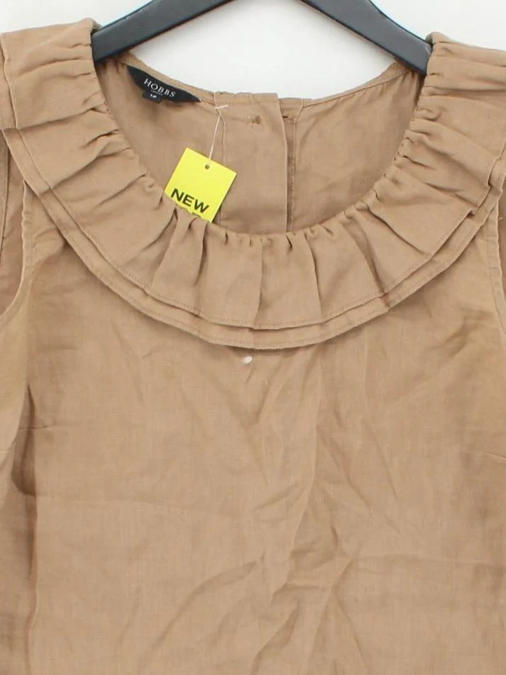Hobbs Women's Top UK 12 Tan 100% Linen Sleeveless Collared Basic - Image 3