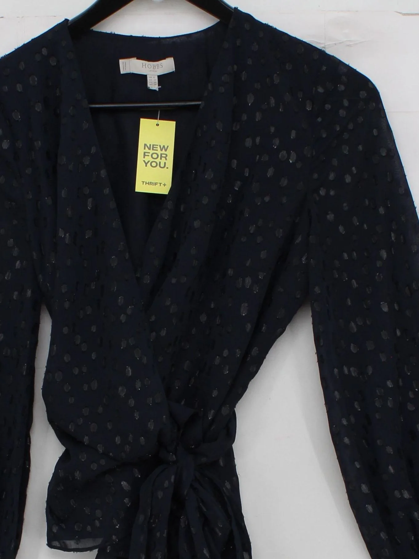 Hobbs Women's Top UK 8 Blue Polyester with Other Long Sleeve V-Neck Basic - Image 3