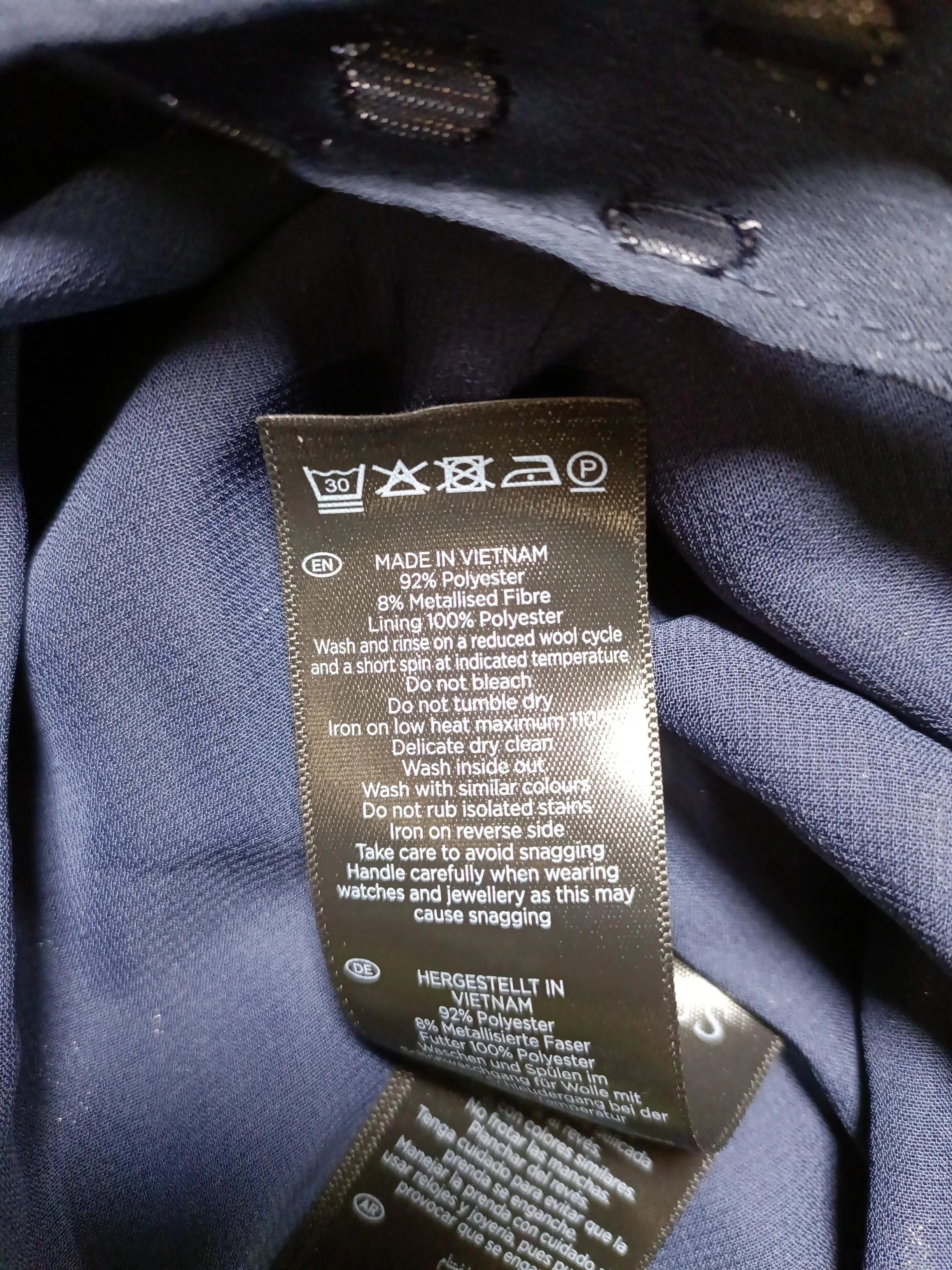 Hobbs Women's Top UK 8 Blue Polyester with Other Long Sleeve V-Neck Basic - Image 6