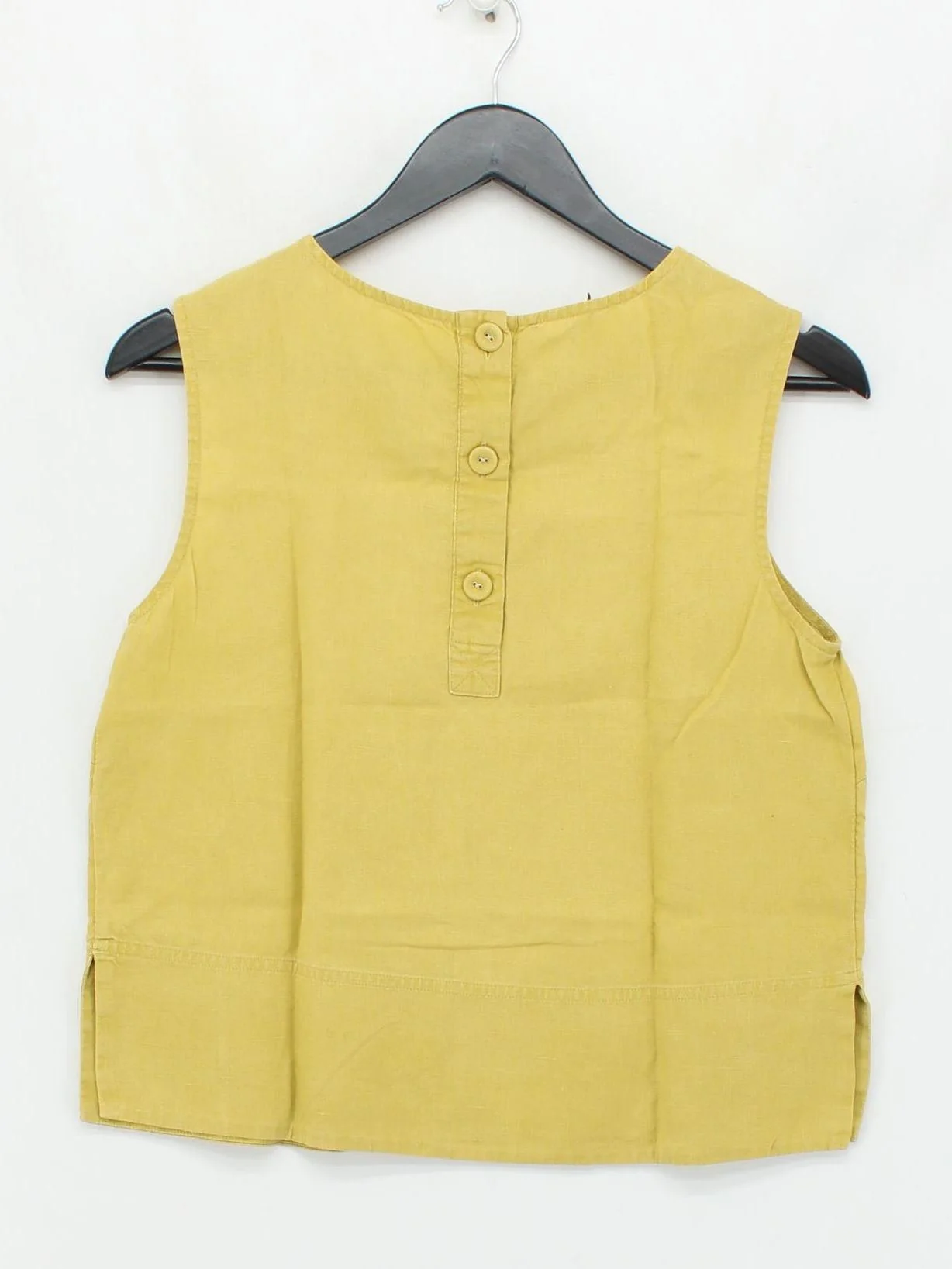 Hobbs Women's Top UK 8 Yellow 100% Linen Sleeveless Round Neck Basic - Image 2