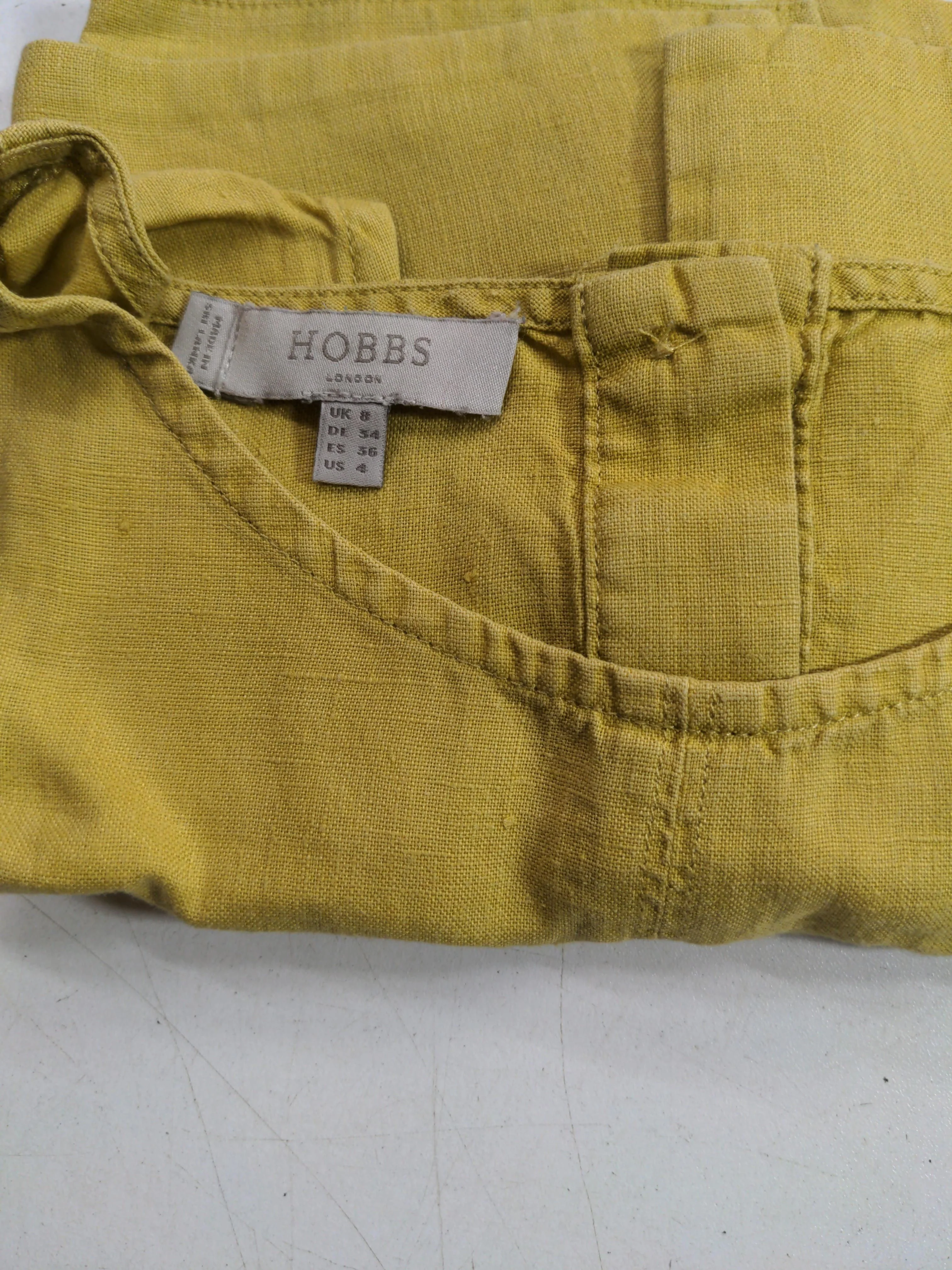 Hobbs Women's Top UK 8 Yellow 100% Linen Sleeveless Round Neck Basic - Image 5