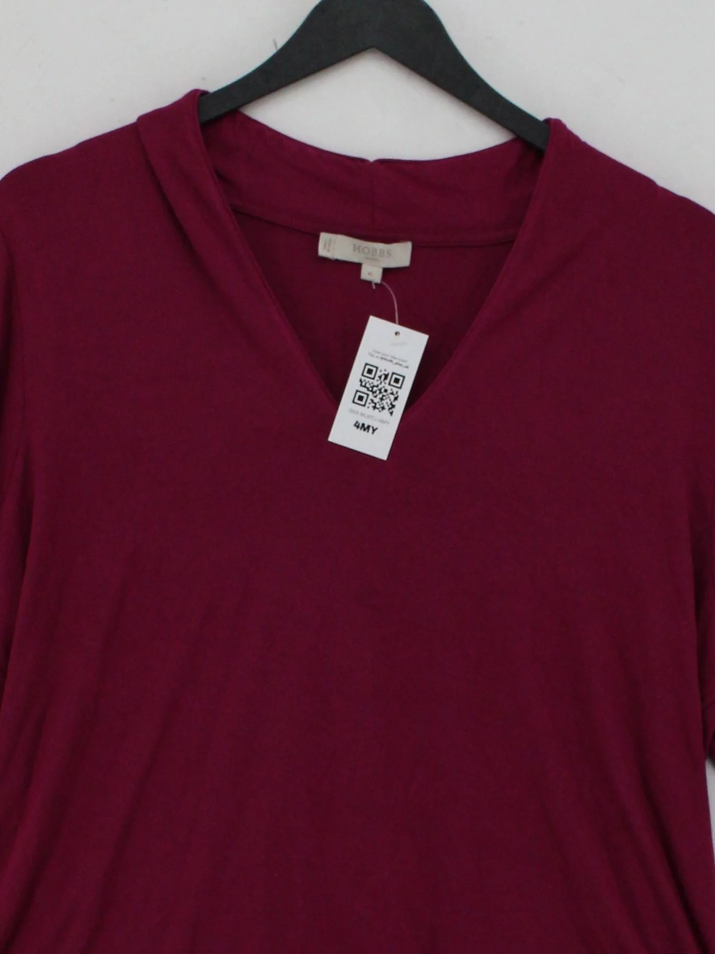 Hobbs Women's Top XL Red Viscose with Elastane 3/4 Sleeve V-Neck Basic - Image 3