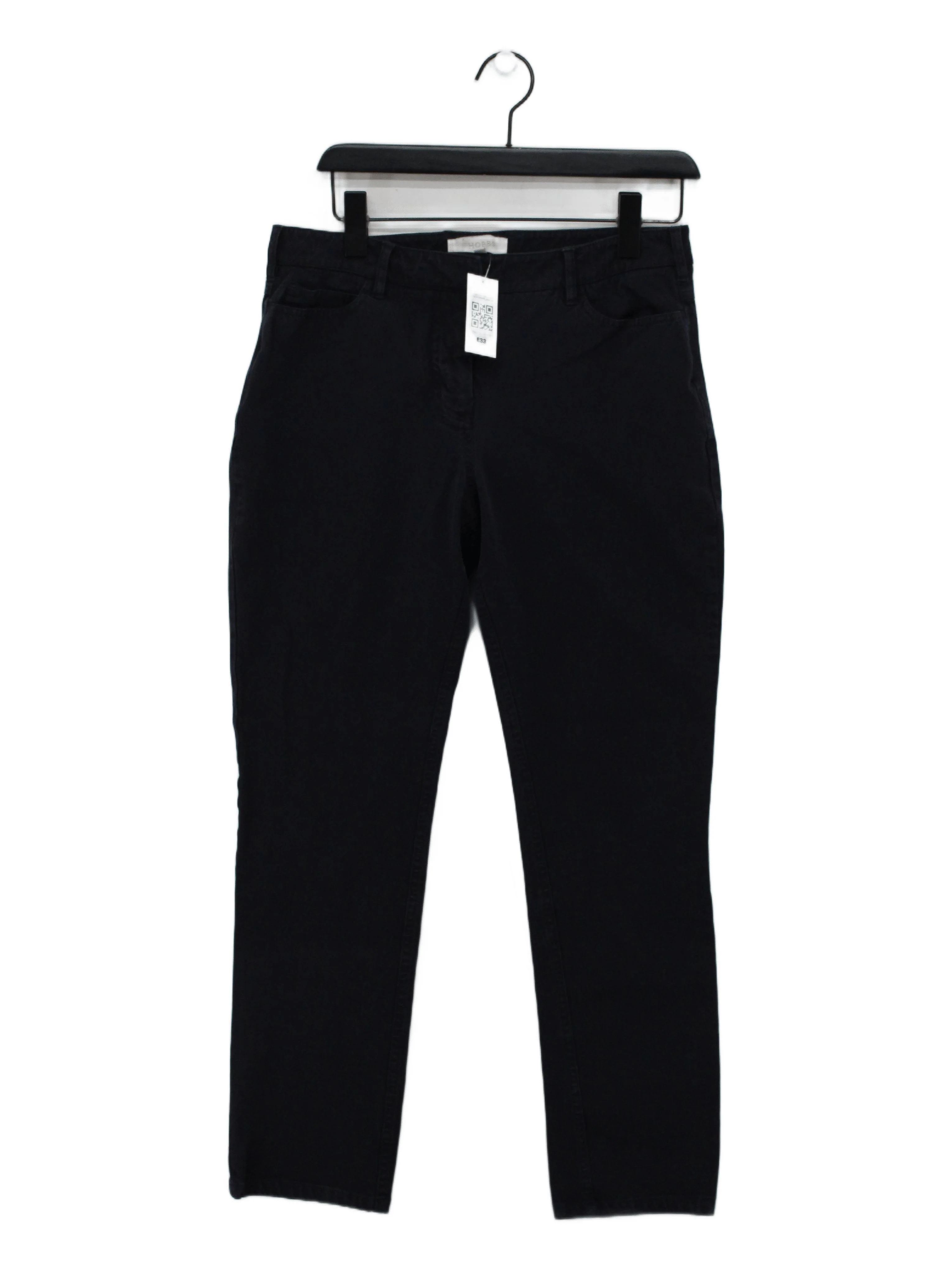 Hobbs Women's Trousers UK 12 Blue Cotton with Elastane Straight Cropped
