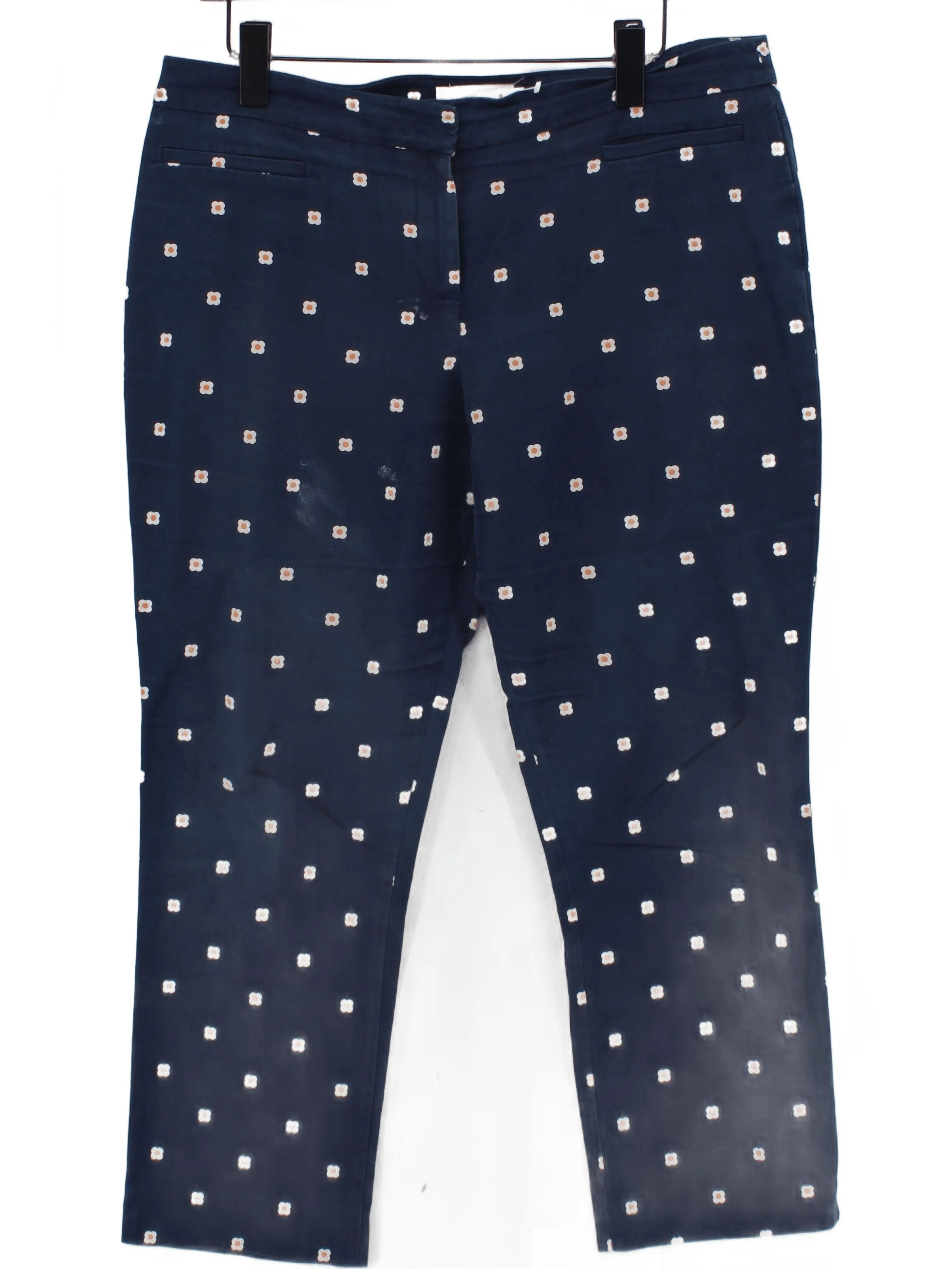 Hobbs Women's Trousers UK 14 Blue Cotton with Elastane, Polyester Cropped