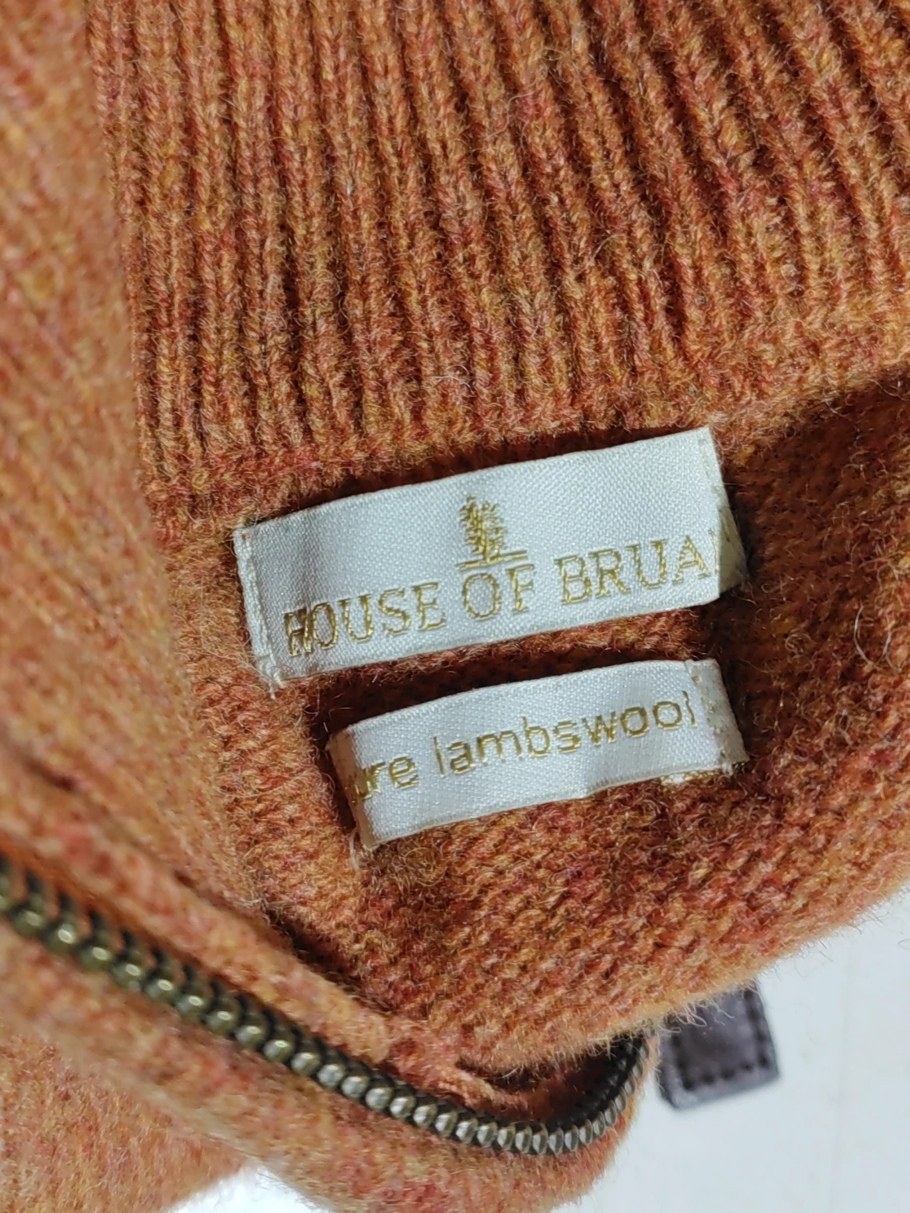 House Of Bruar Men's Jumper M Orange 100% Wool Mock Neck Pullover - Image 5