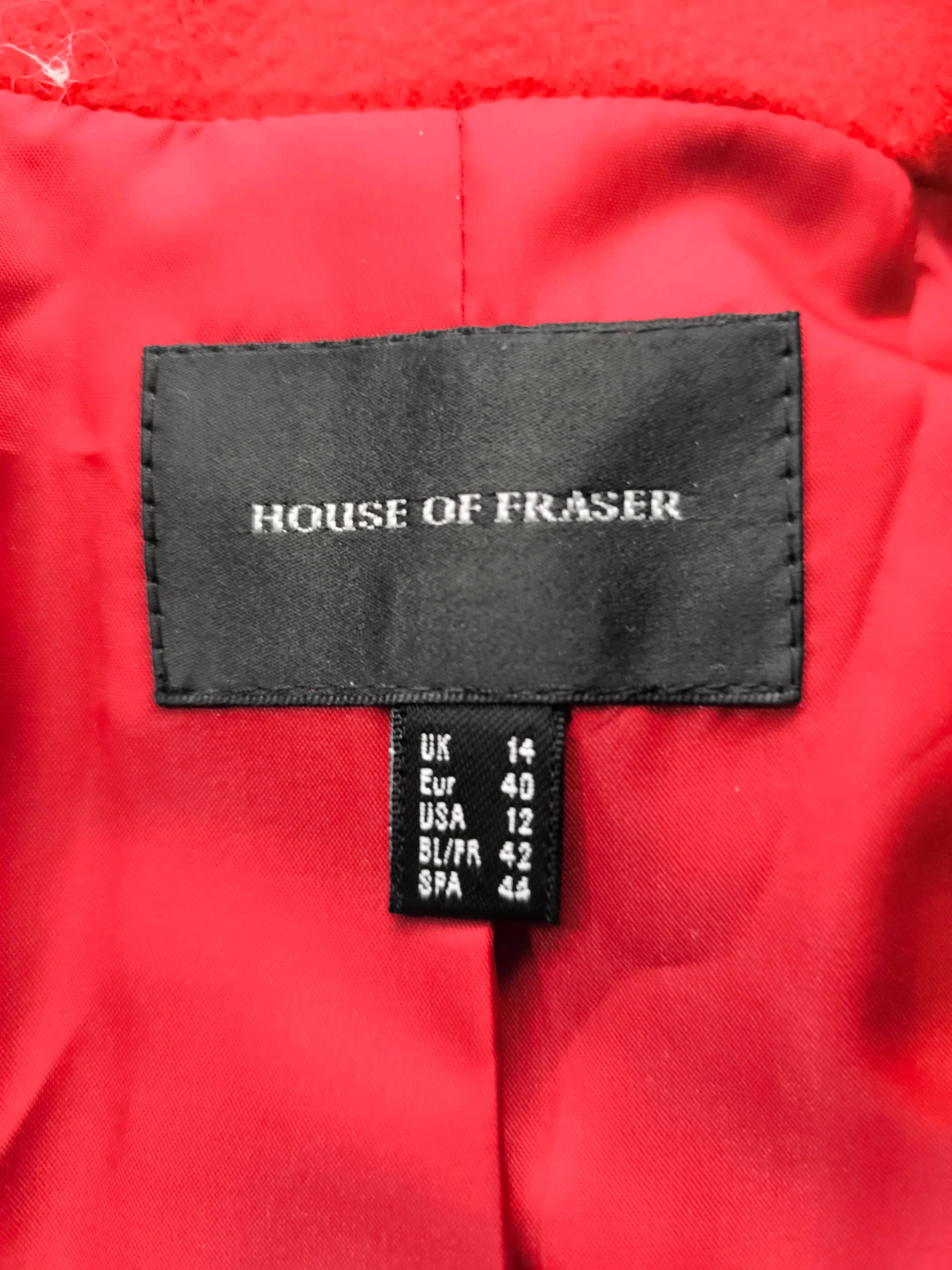 House Of Fraser Women's Coat UK 14 Red Wool with Nylon Overcoat - Image 6