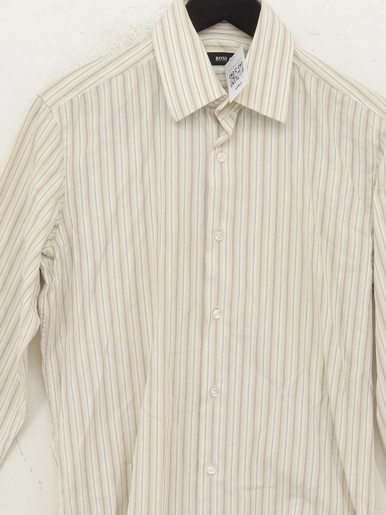 Hugo Boss Men's Shirt Chest: 38 in Cream Striped 100% Cotton Basic - Image 3