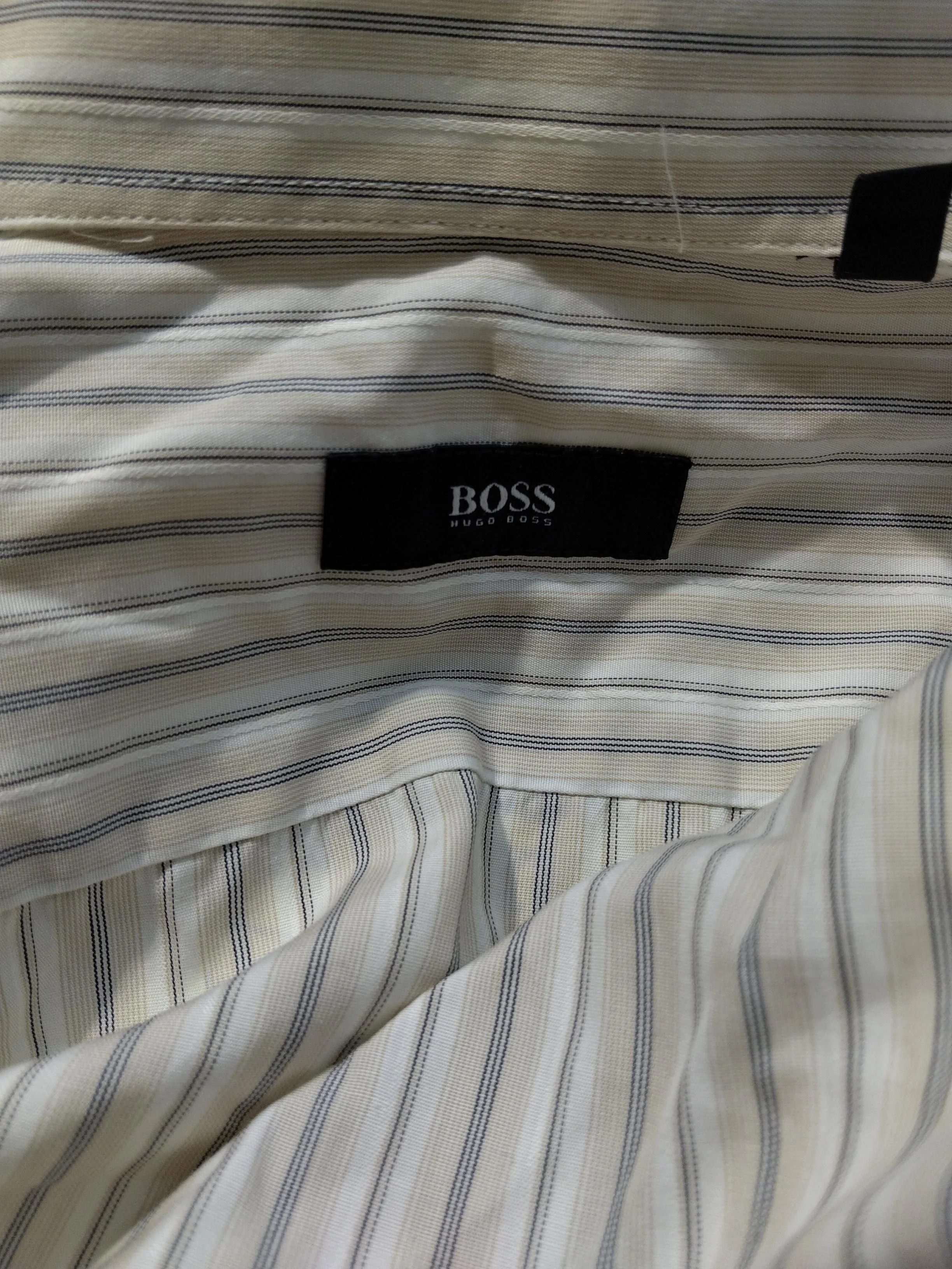 Hugo Boss Men's Shirt Chest: 38 in Cream Striped 100% Cotton Basic - Image 5