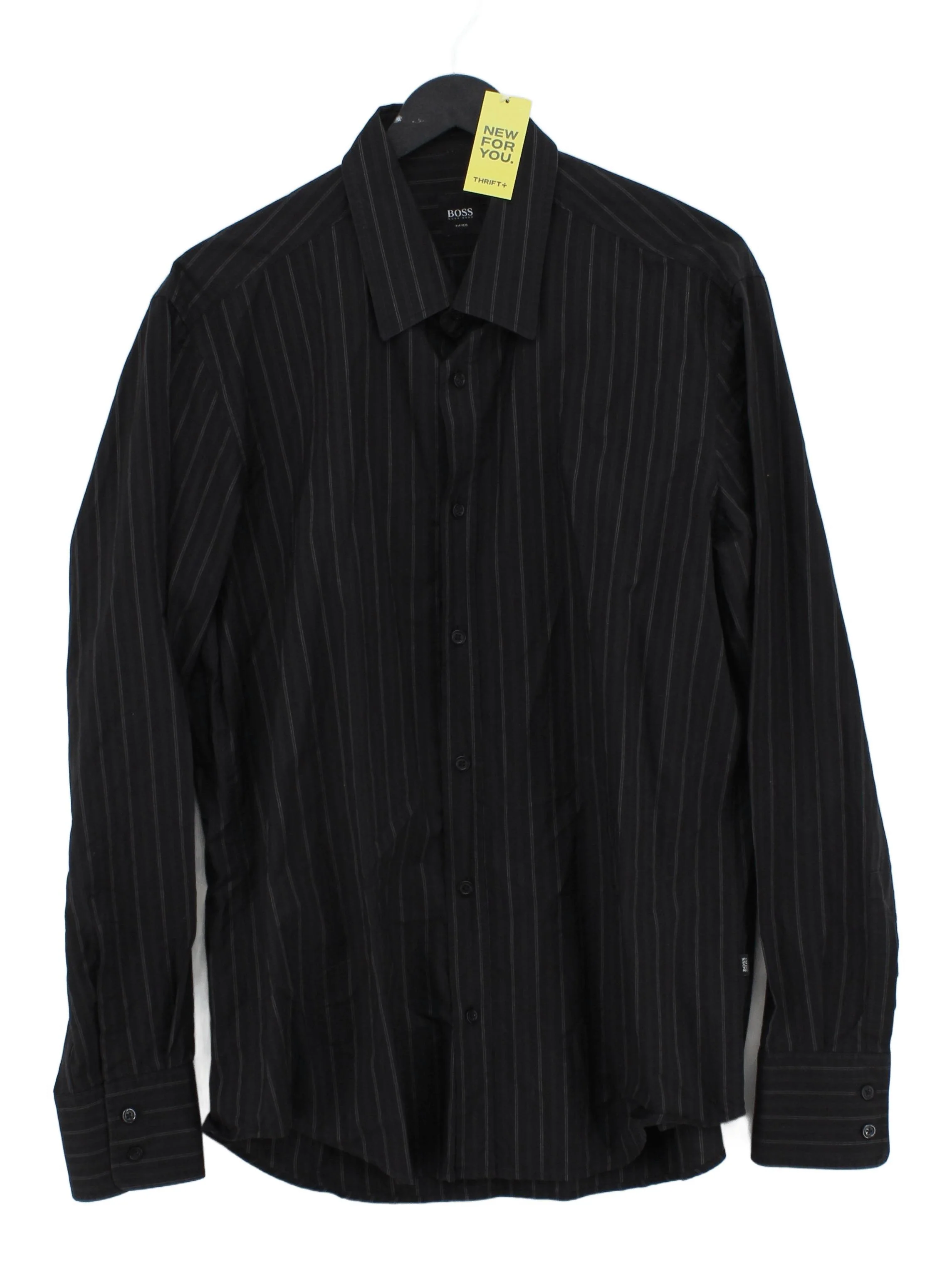 Hugo Boss Men's Shirt M Black Striped 100% Cotton Basic