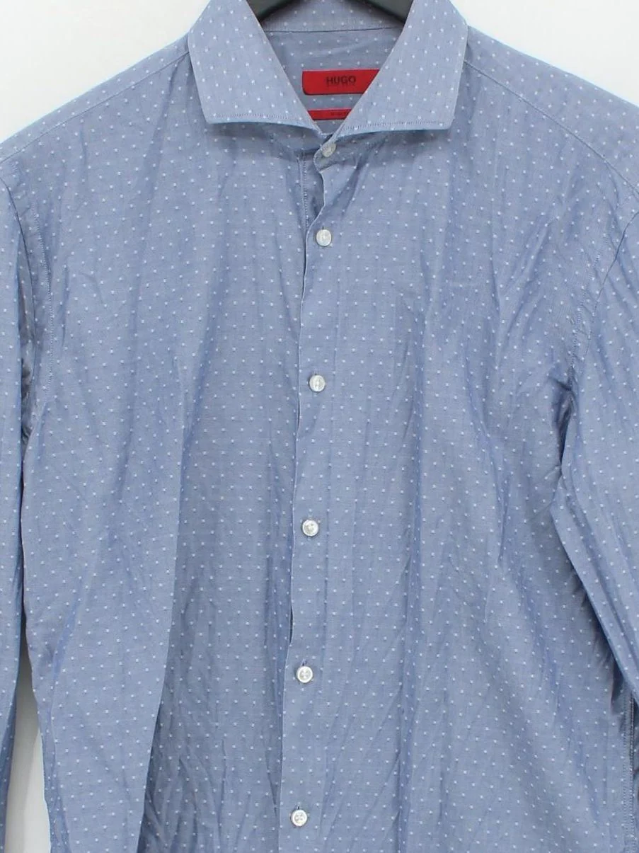 Hugo Boss Men's Shirt S Blue Polkadot 100% Cotton Basic - Image 3