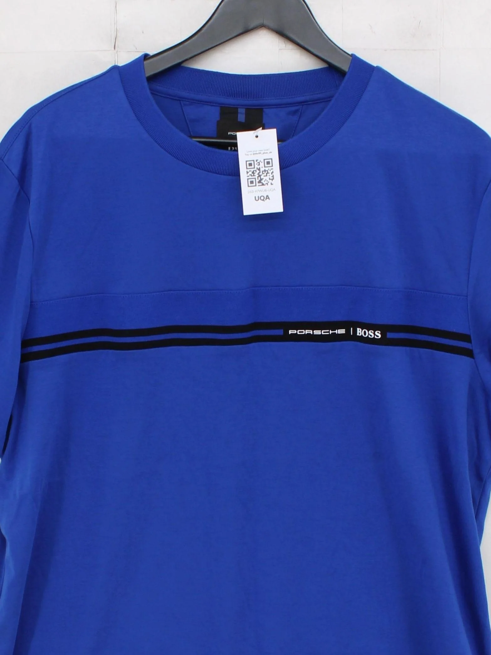 Hugo Boss Men's T-Shirt L Blue Graphic Cotton with Elastane Basic - Image 3