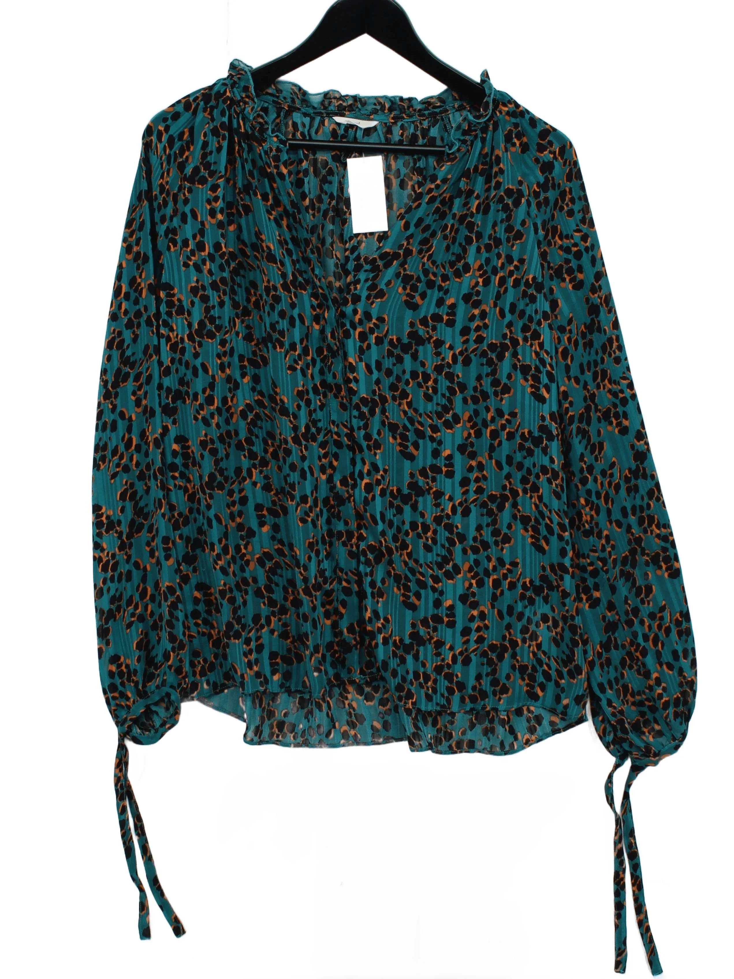 Hush Women's Blouse S Green Animal Print 100% Polyester Long Sleeve V-Neck Basic