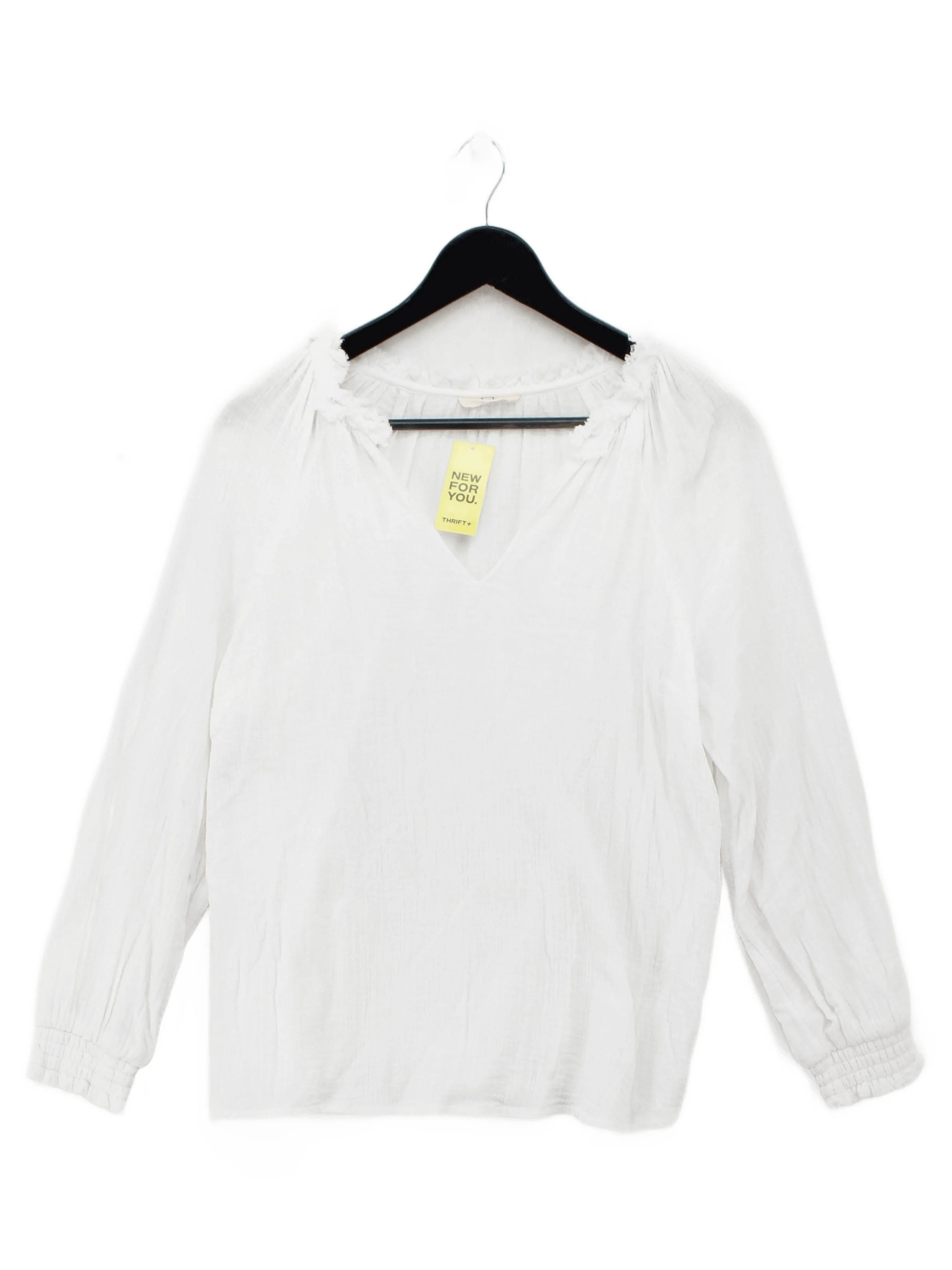 Hush Women's Blouse UK 10 White 100% Cotton Long Sleeve V-Neck Basic