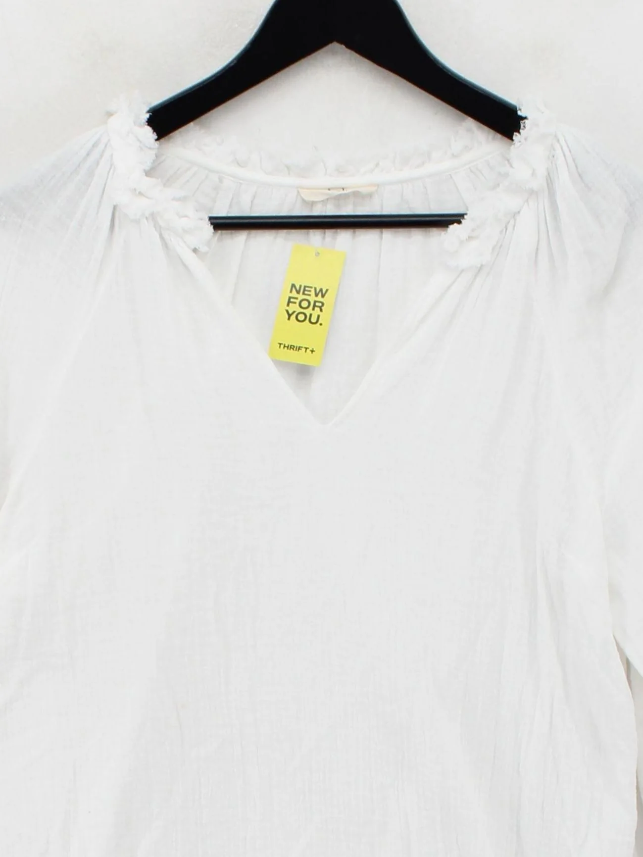 Hush Women's Blouse UK 10 White 100% Cotton Long Sleeve V-Neck Basic - Image 3