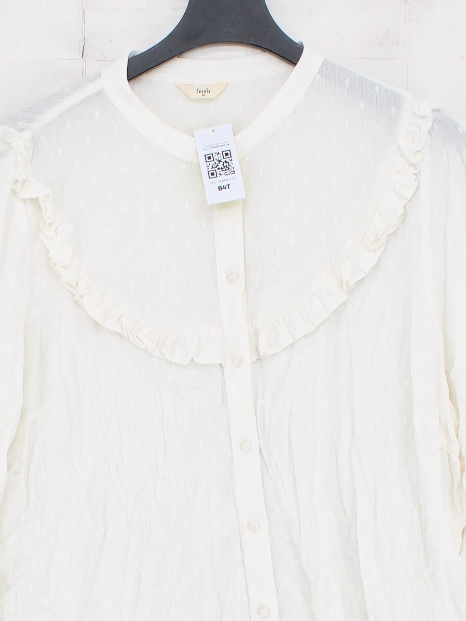 Hush Women's Blouse UK 18 White 100% Viscose Long Sleeve Collared Basic - Image 3