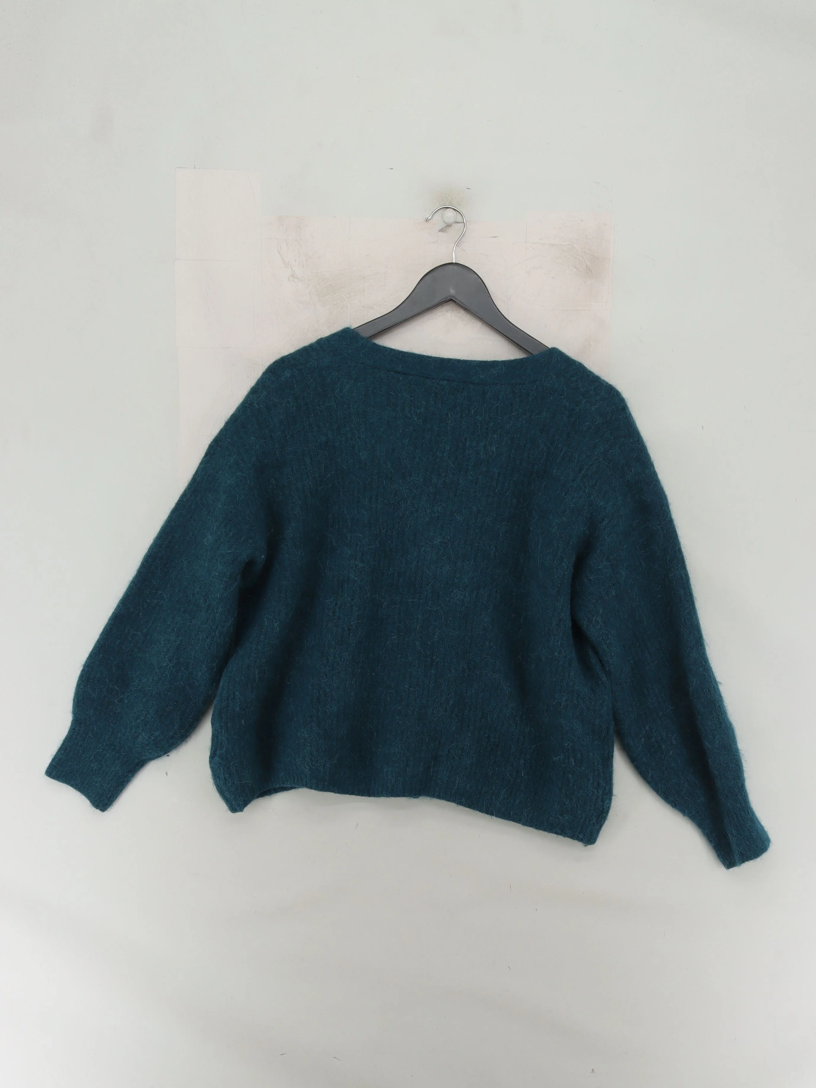 Hush Women's Cardigan L Green Wool with Polyester, Angora V-Neck Cardigan - Image 2