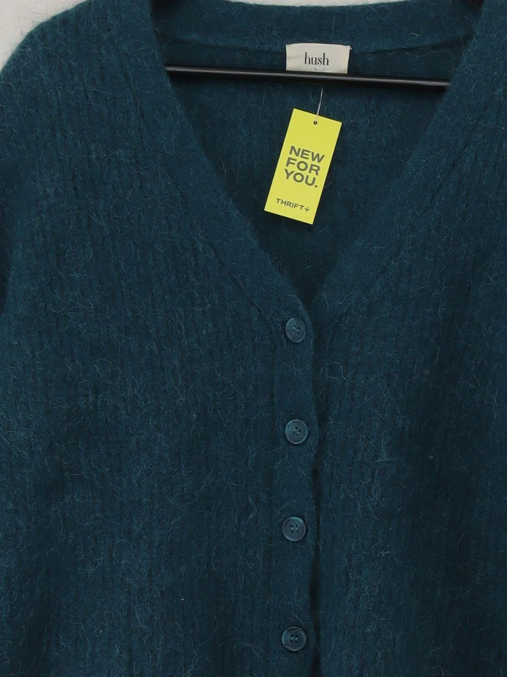 Hush Women's Cardigan L Green Wool with Polyester, Angora V-Neck Cardigan - Image 3