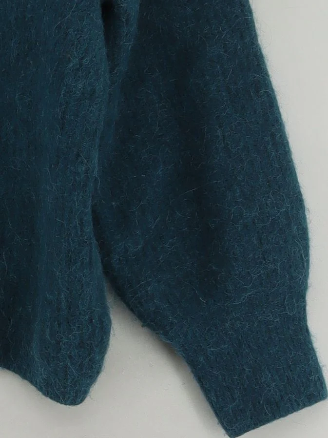 Hush Women's Cardigan L Green Wool with Polyester, Angora V-Neck Cardigan - Image 4