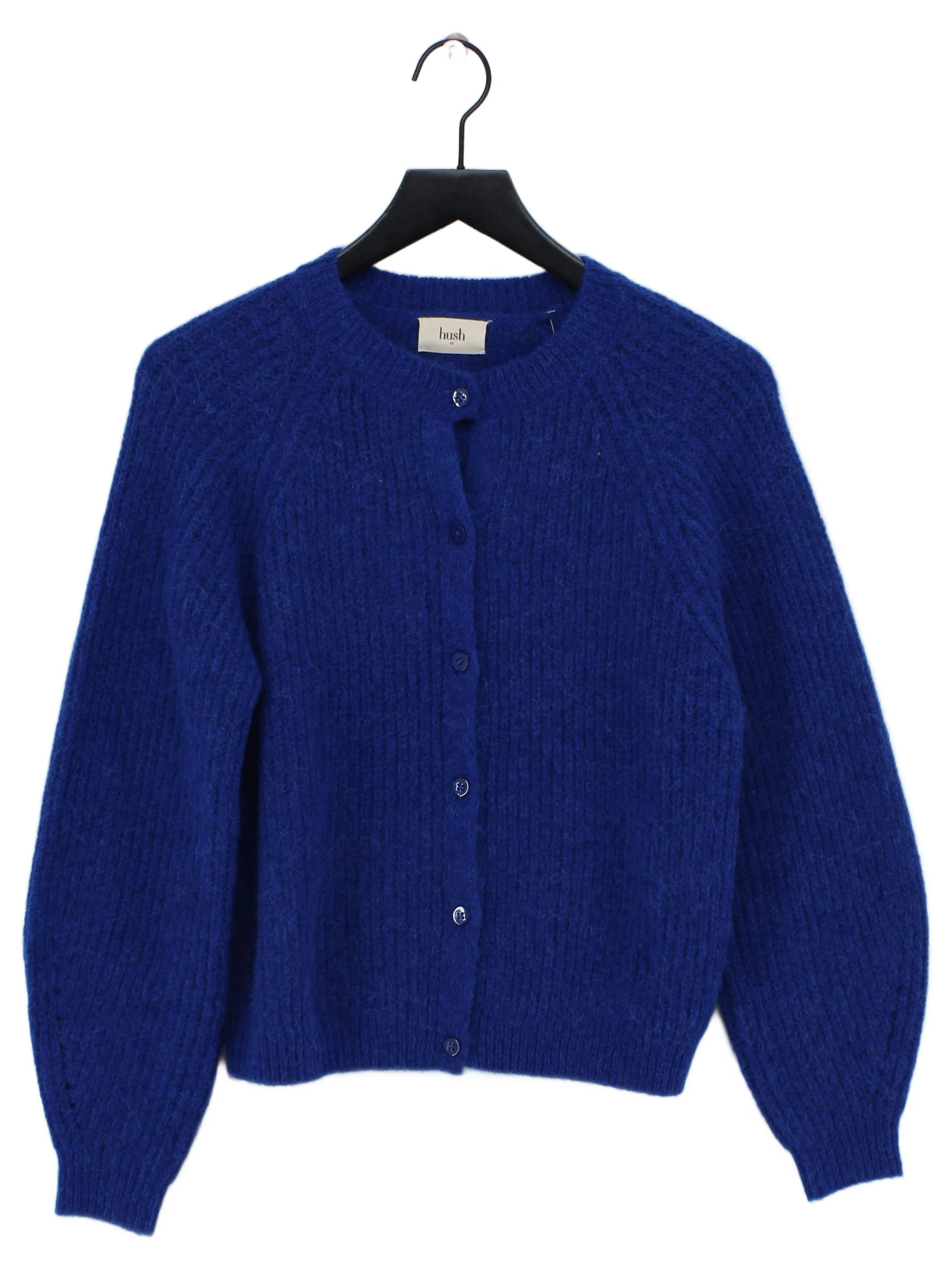 Hush Women's Cardigan XXS Blue Wool with Polyester, Angora Round Neck Cardigan