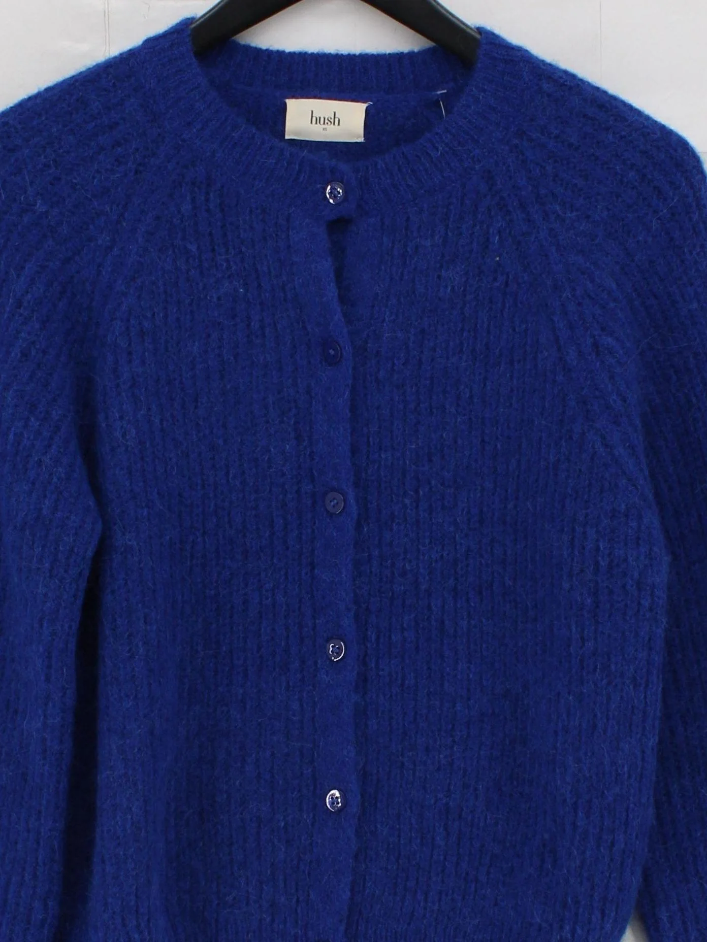 Hush Women's Cardigan XXS Blue Wool with Polyester, Angora Round Neck Cardigan - Image 3