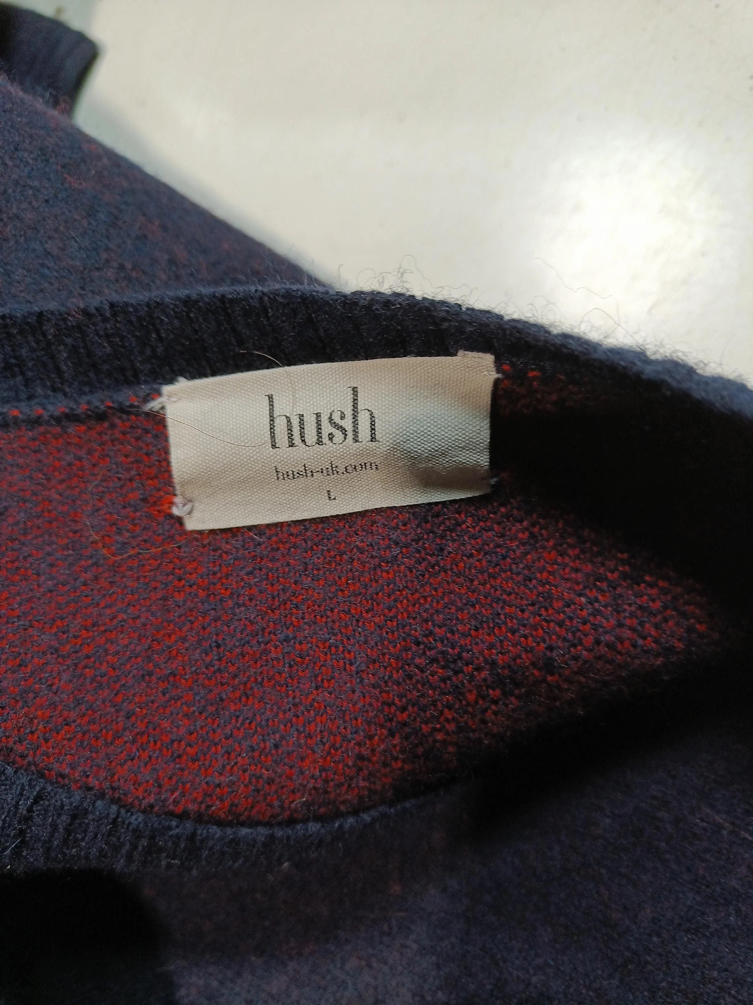 Hush Women's Jumper L Blue Graphic Wool with Cotton Crew Neck Pullover - Image 5