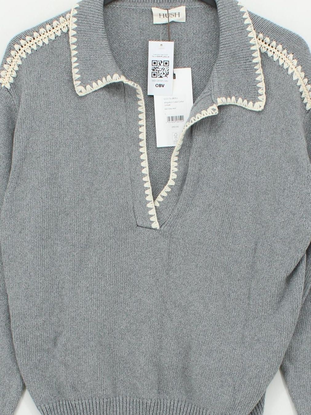 Hush Women's Jumper L Grey 100% Cotton Collared Pullover New with tags - Image 3