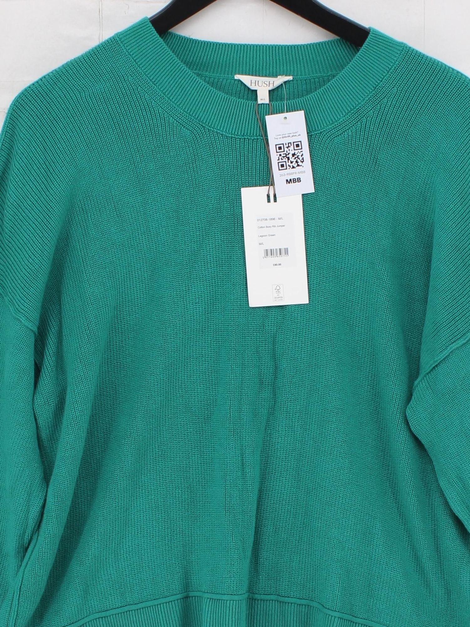 Hush Women's Jumper M Green 100% Cotton Crew Neck Pullover New with tags - Image 3