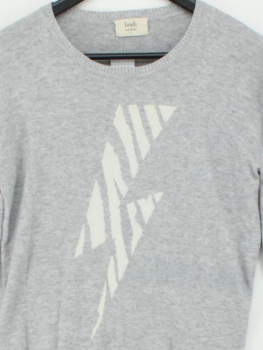 Hush Women's Jumper S Grey Graphic Wool with Cotton Crew Neck Pullover - Image 3