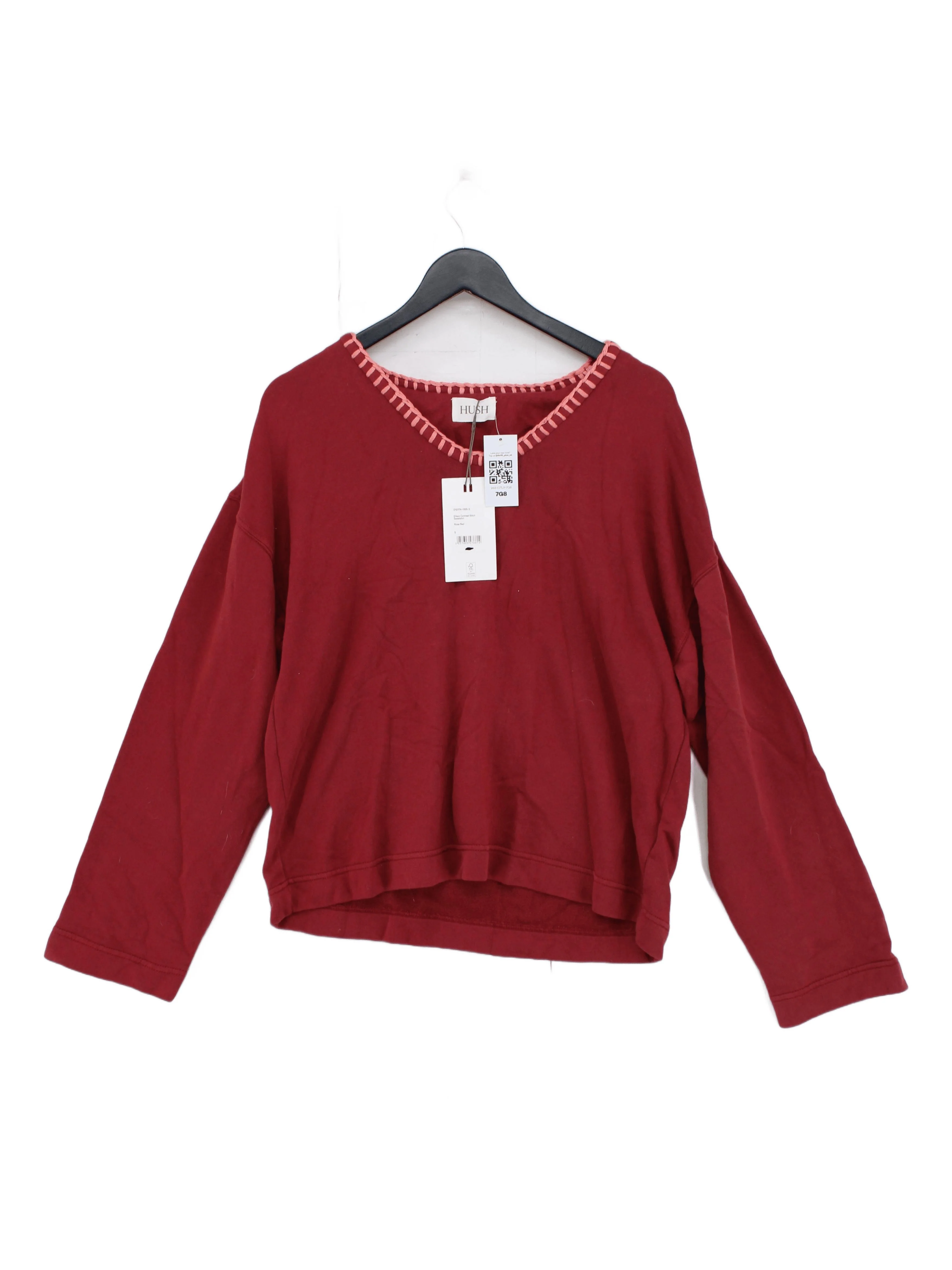 Hush Women's Jumper S Red 100% Cotton V-Neck Pullover New with tags