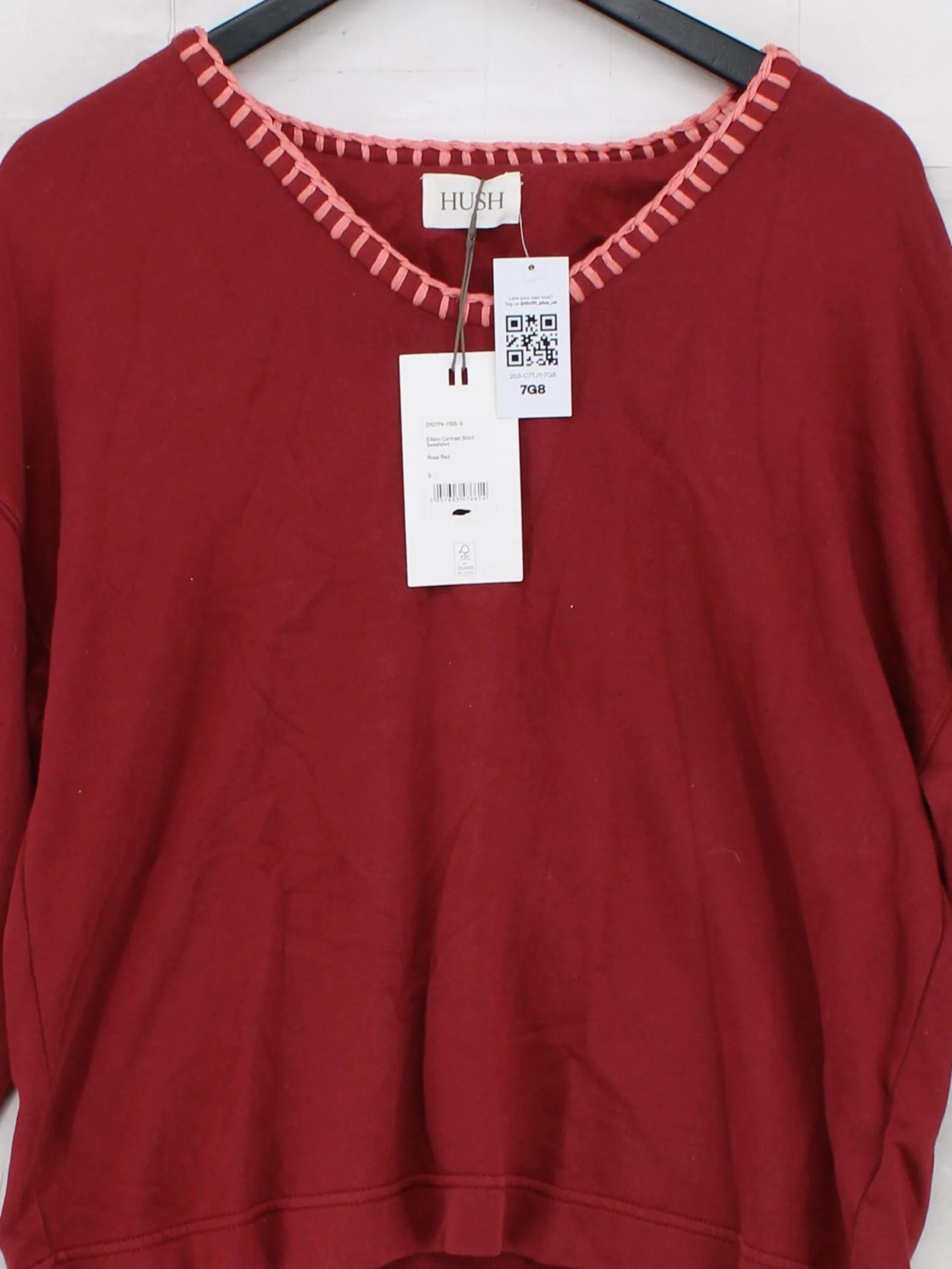 Hush Women's Jumper S Red 100% Cotton V-Neck Pullover New with tags - Image 3