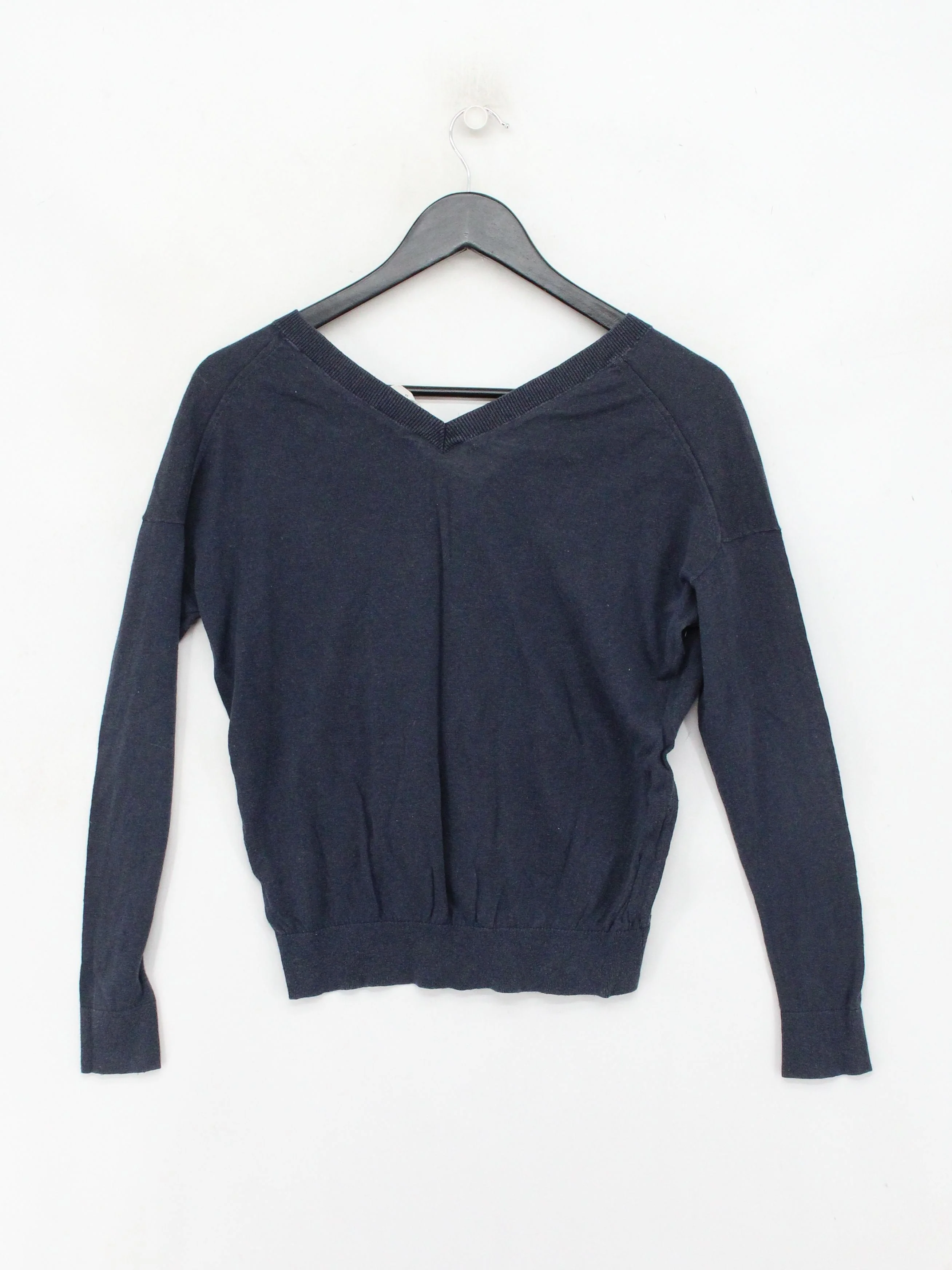 Hush Women's Jumper XS Blue Linen with Cotton V-Neck Pullover - Image 2