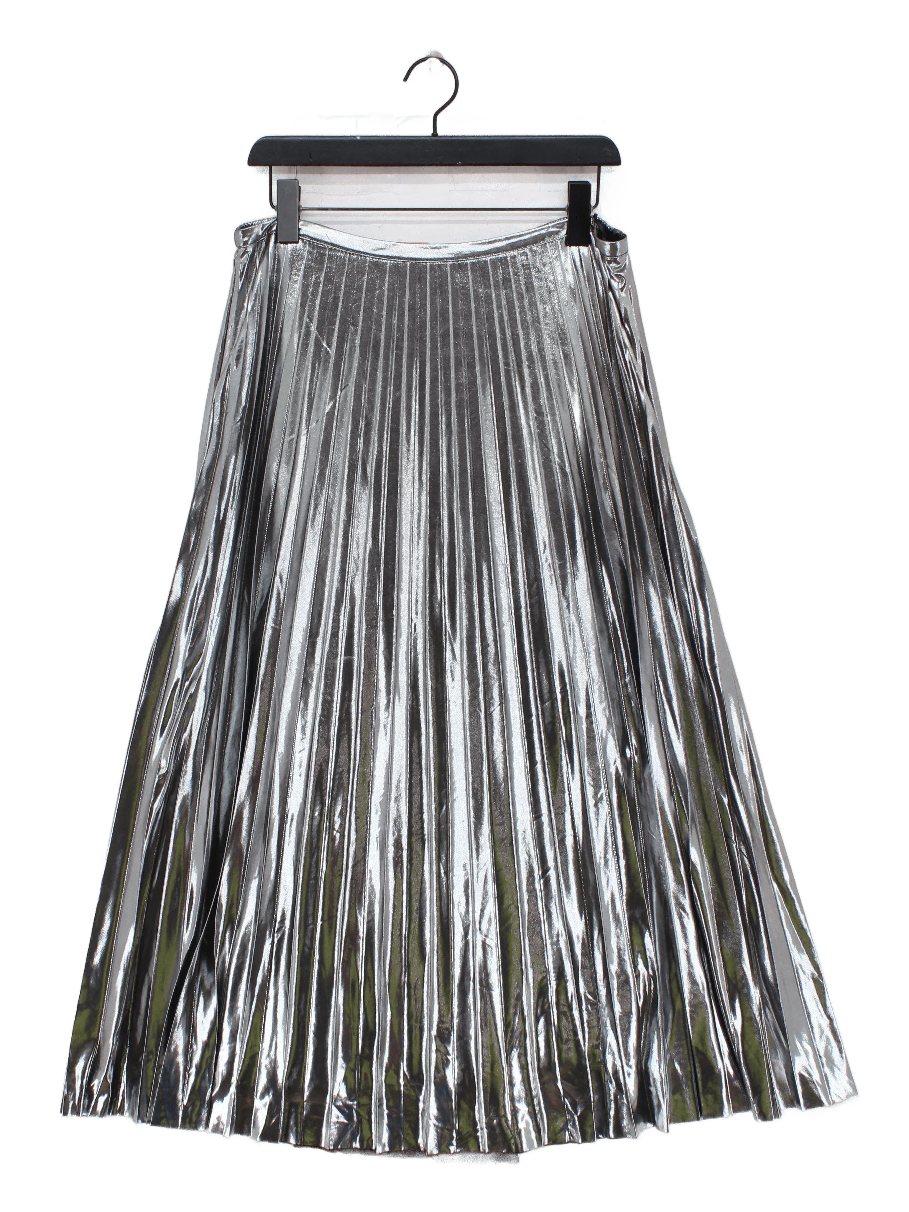 Hush Women's Midi Skirt UK 14 Silver Polyester with Elastane Midi Pleated
