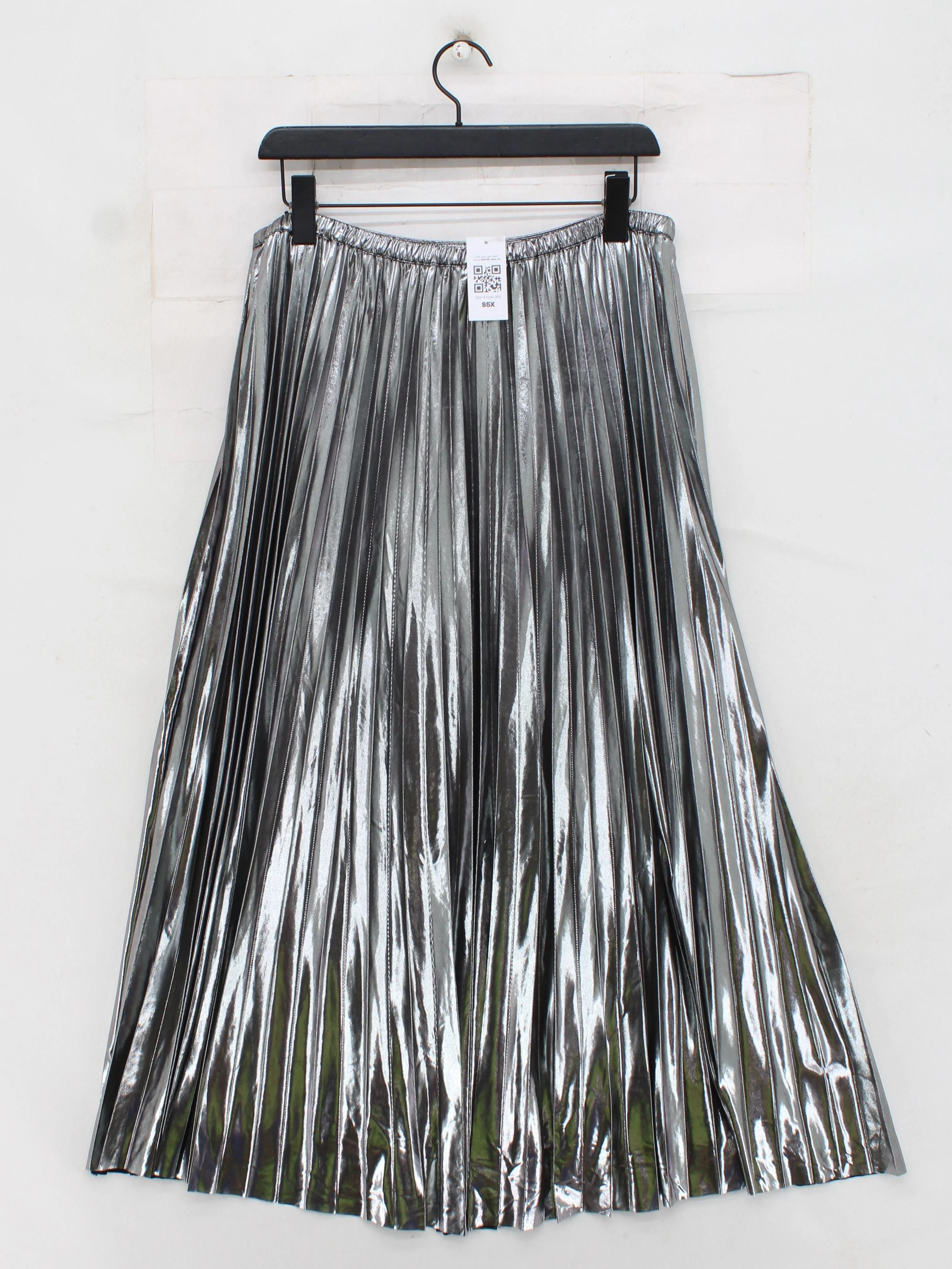 Hush Women's Midi Skirt UK 14 Silver Polyester with Elastane Midi Pleated - Image 2