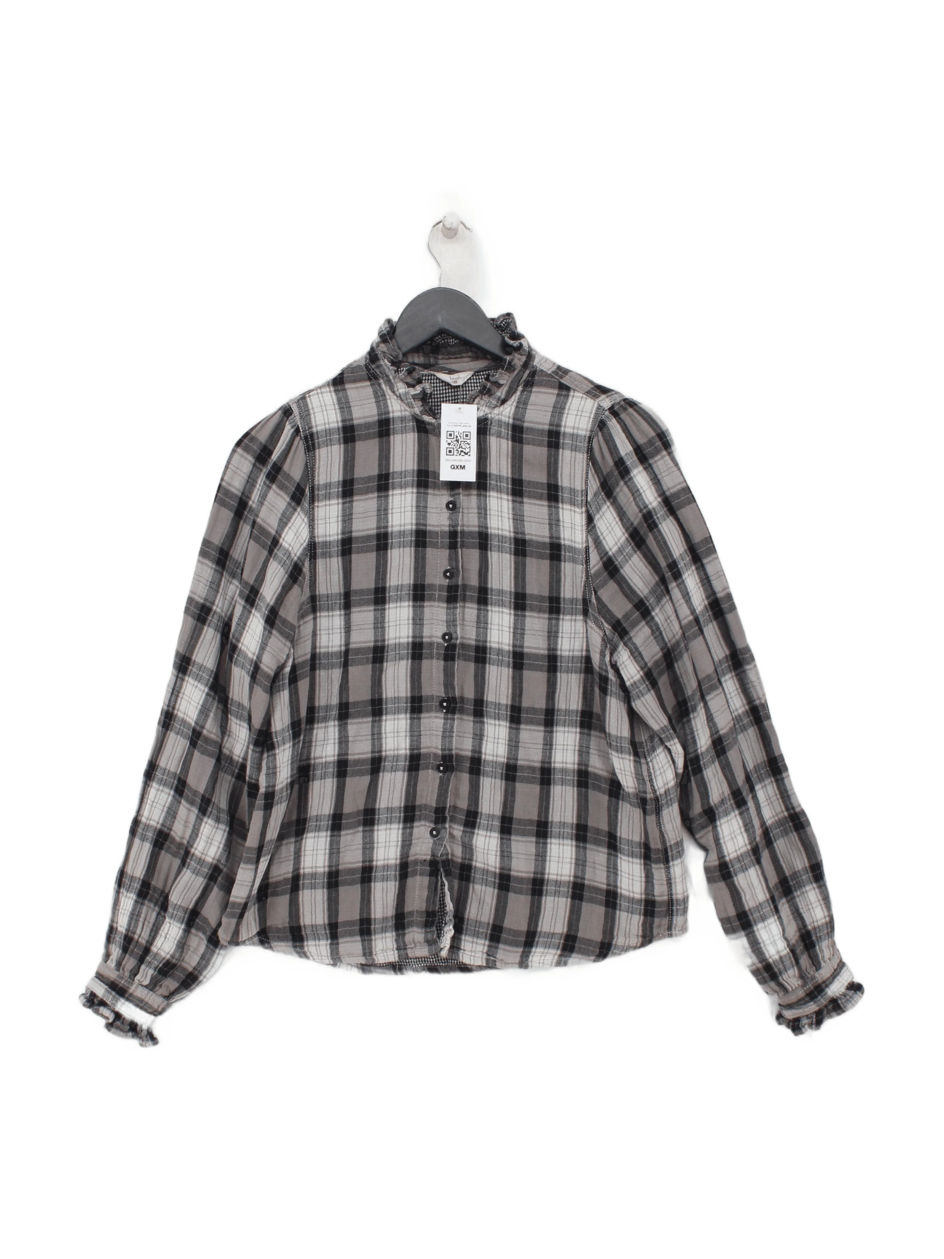 Hush Women's Shirt S Multi Checkered 100% Cotton Long Sleeve Collared Basic