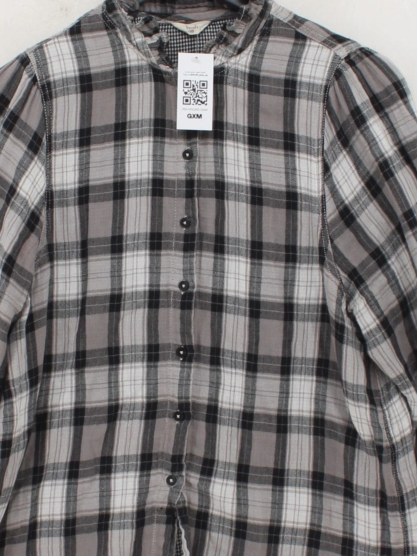 Hush Women's Shirt S Multi Checkered 100% Cotton Long Sleeve Collared Basic - Image 3
