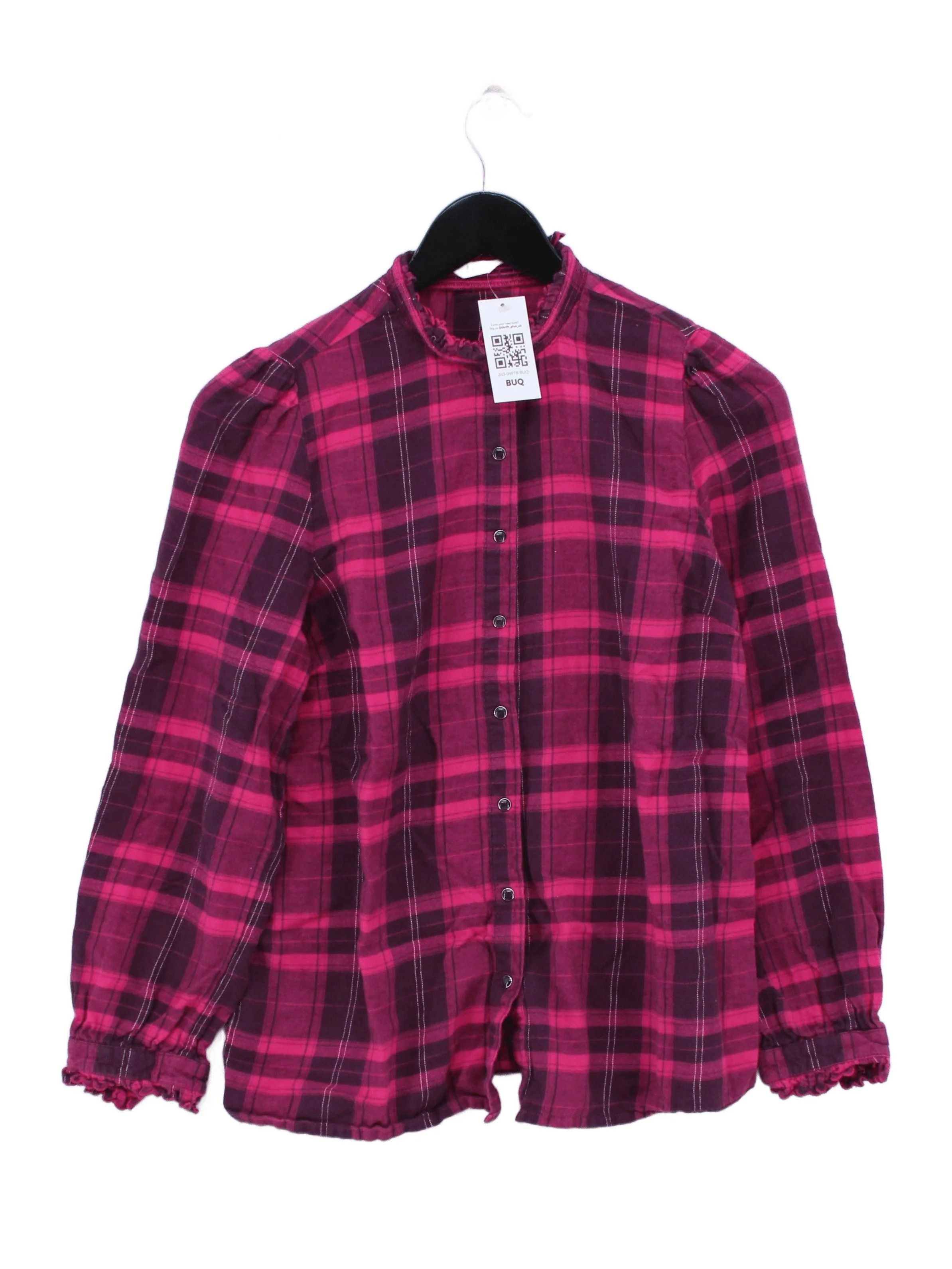 Hush Women's Shirt UK 10 Pink Checkered 100% Cotton Long Sleeve Collared Basic