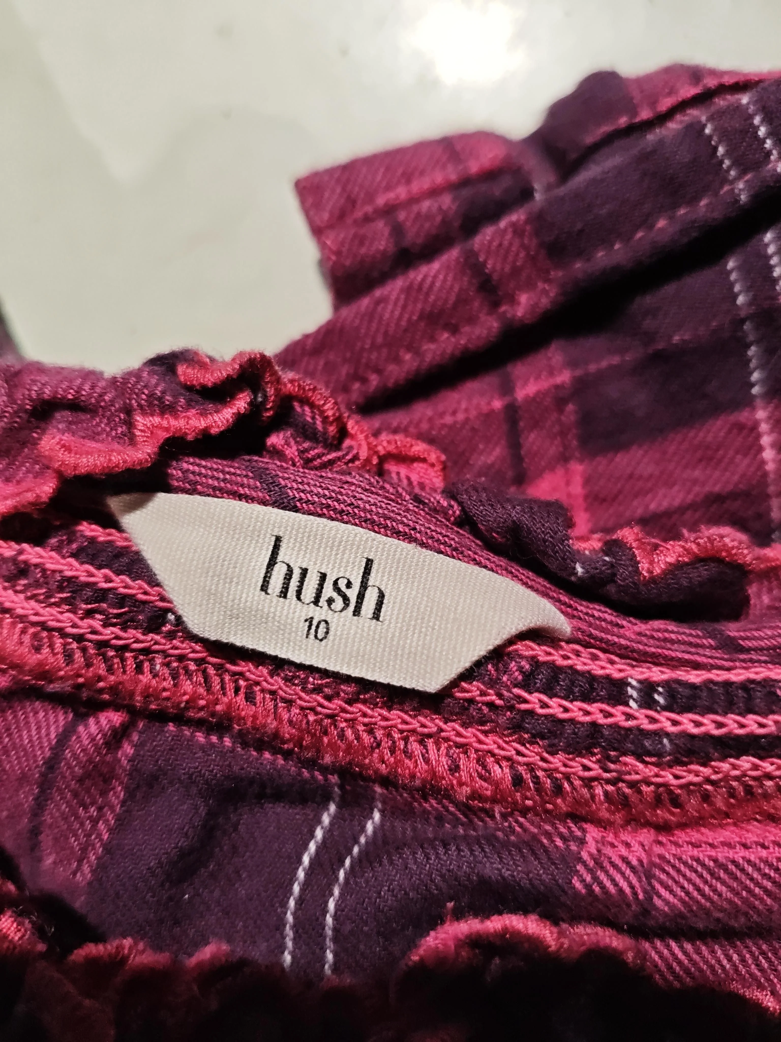 Hush Women's Shirt UK 10 Pink Checkered 100% Cotton Long Sleeve Collared Basic - Image 5