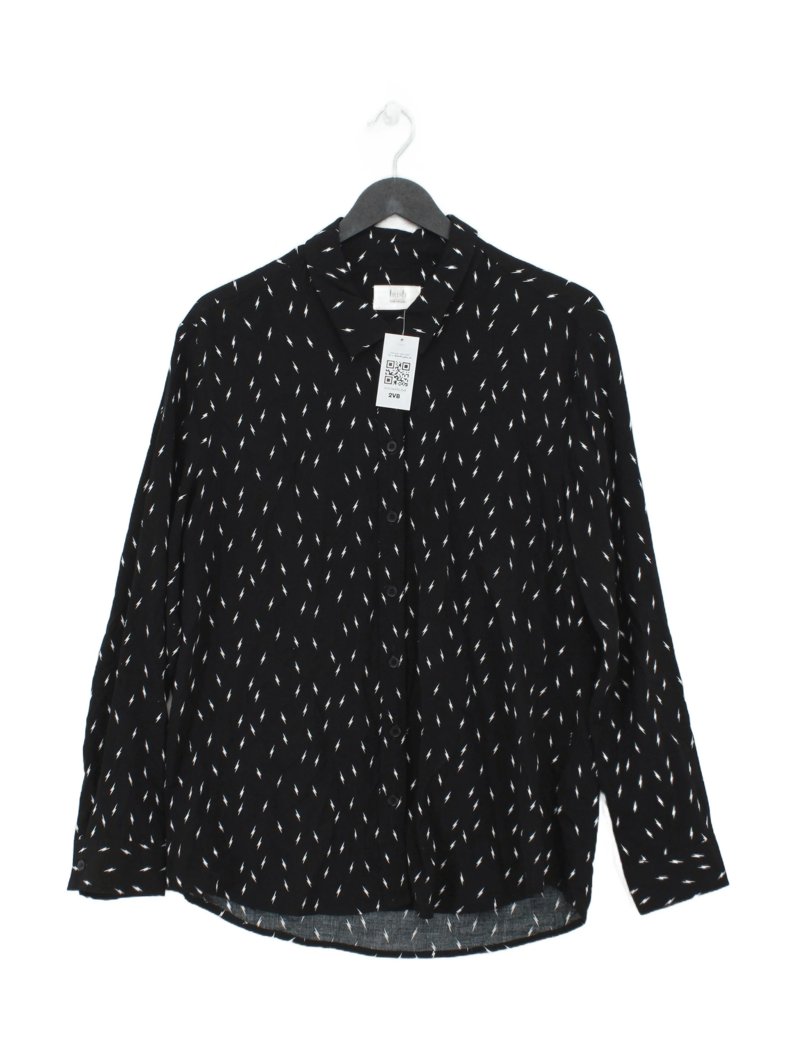 Hush Women's Shirt UK 12 Black 100% Viscose Long Sleeve Collared Basic