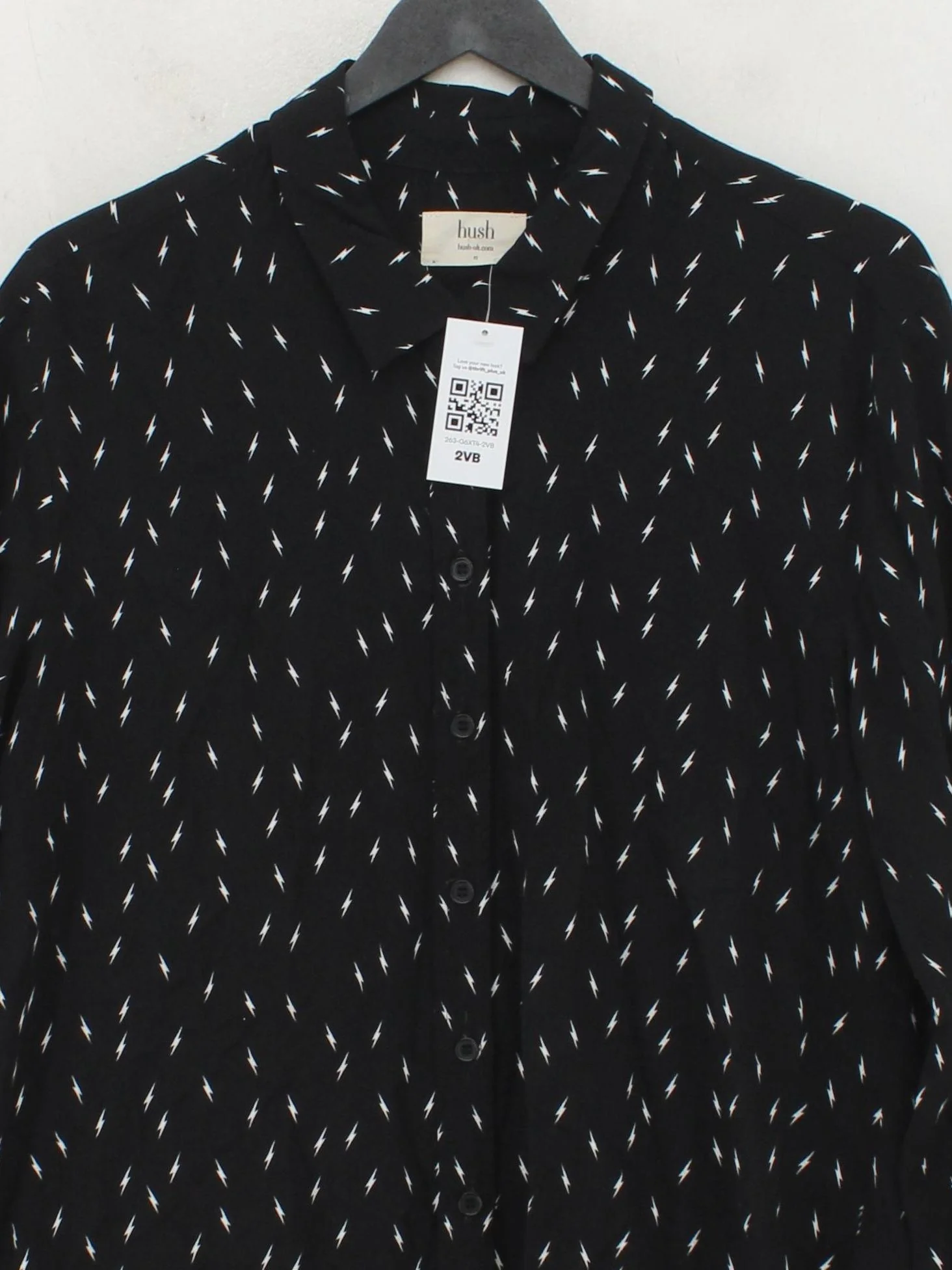 Hush Women's Shirt UK 12 Black 100% Viscose Long Sleeve Collared Basic - Image 3