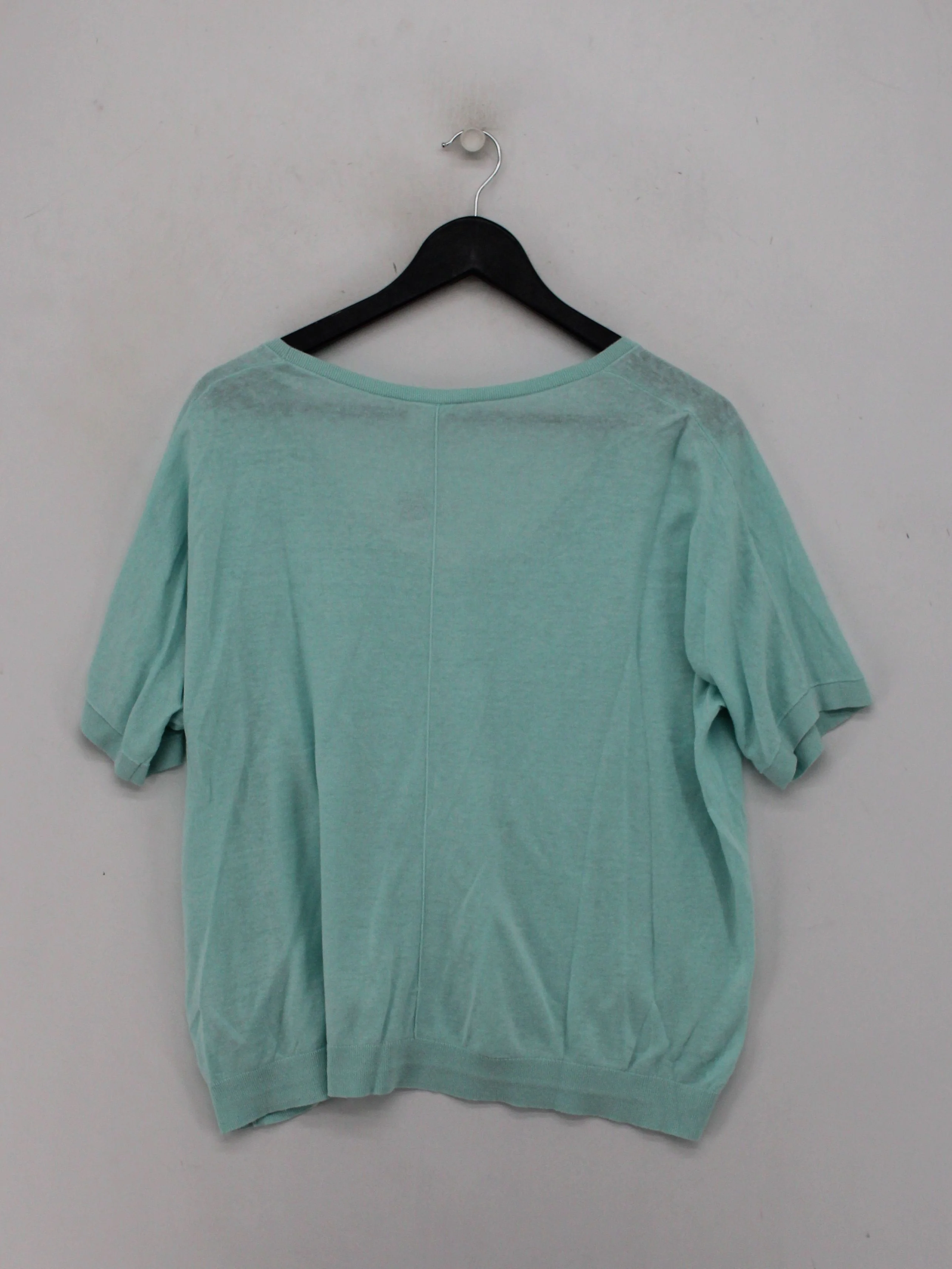 Hush Women's T-Shirt M Blue Linen with Cotton Short Sleeve V-Neck Basic - Image 2